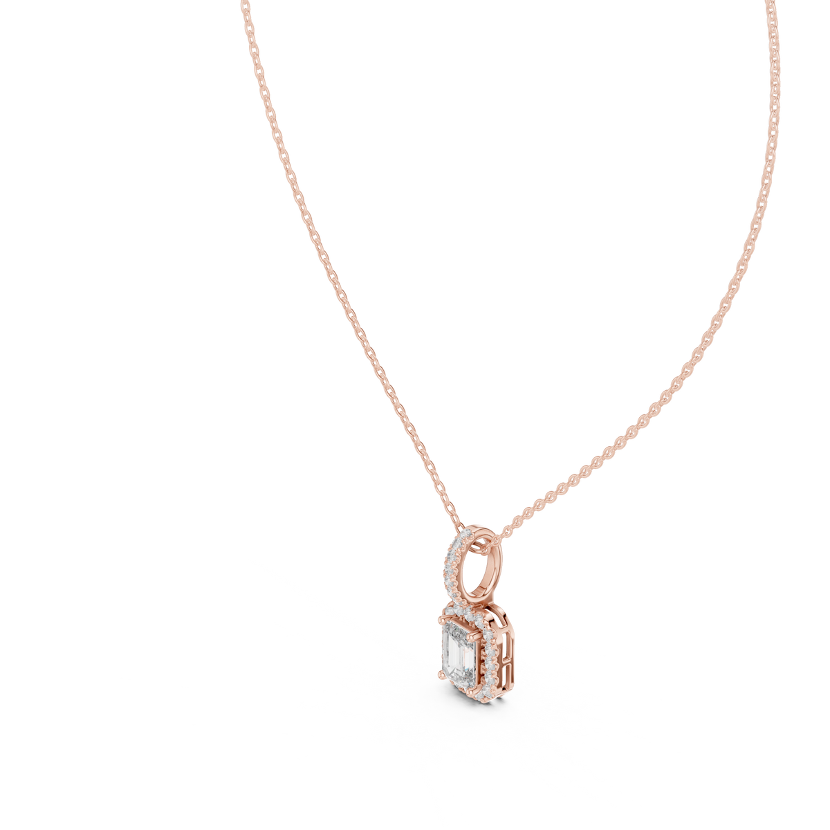 Emerald Cut Halo Diamond Pendant