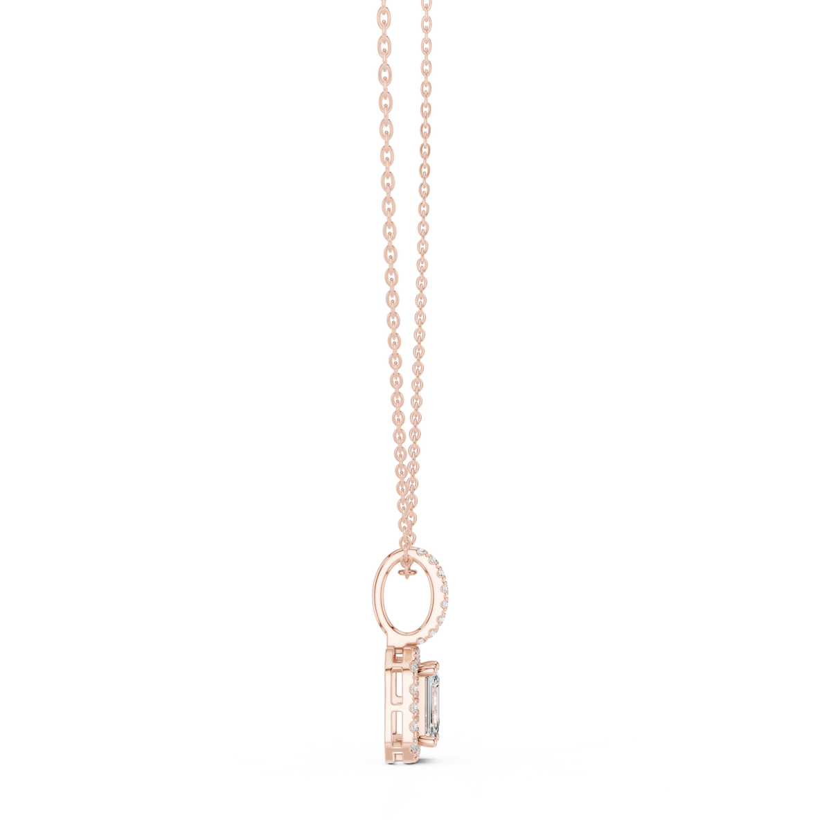 Emerald Cut Halo Diamond Pendant