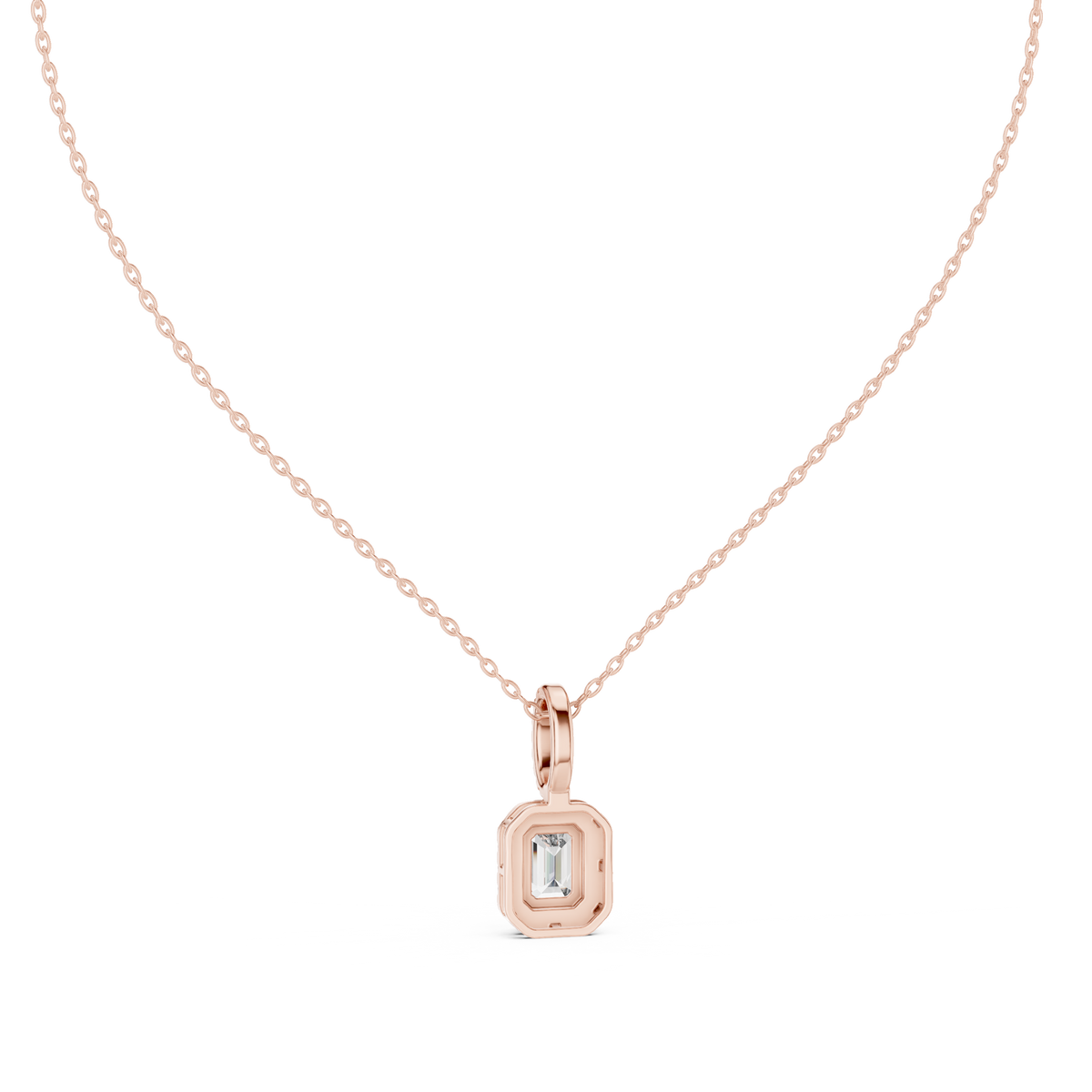 Emerald Cut Halo Diamond Pendant