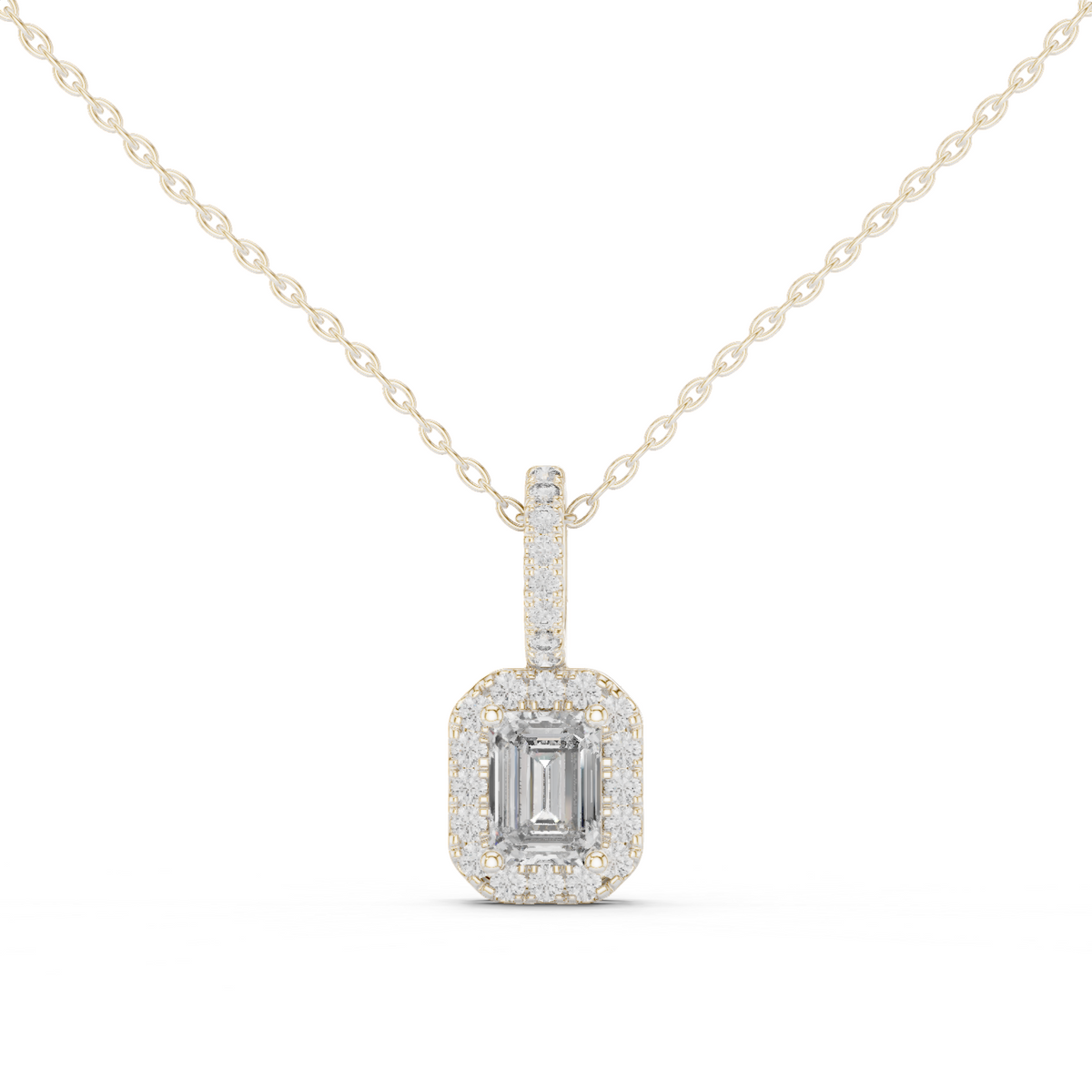 Emerald Cut Halo Diamond Pendant