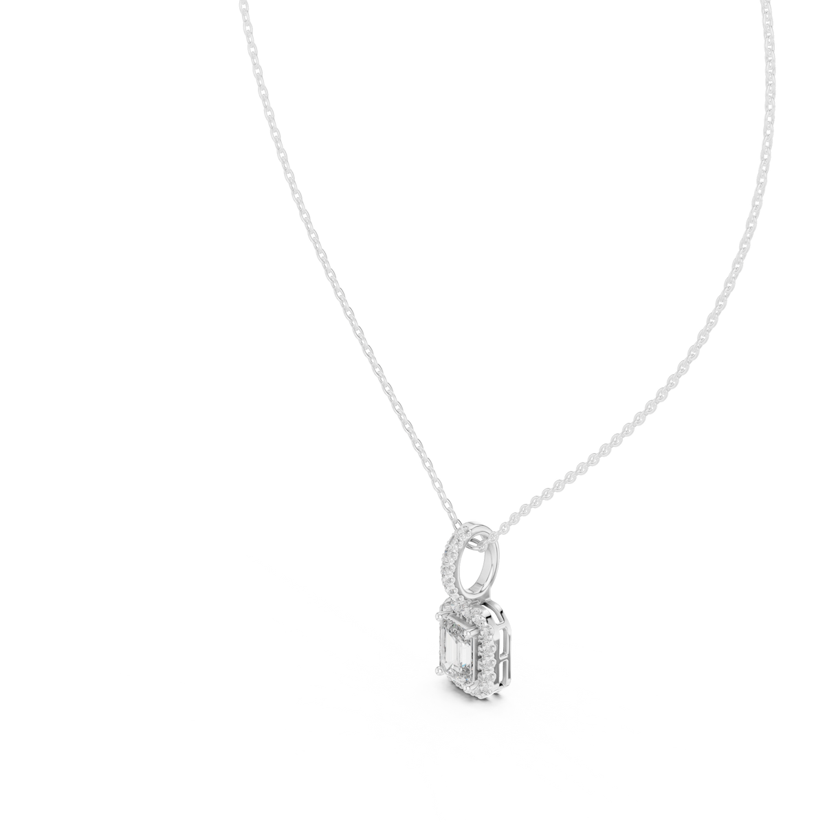 Emerald Cut Halo Diamond Pendant