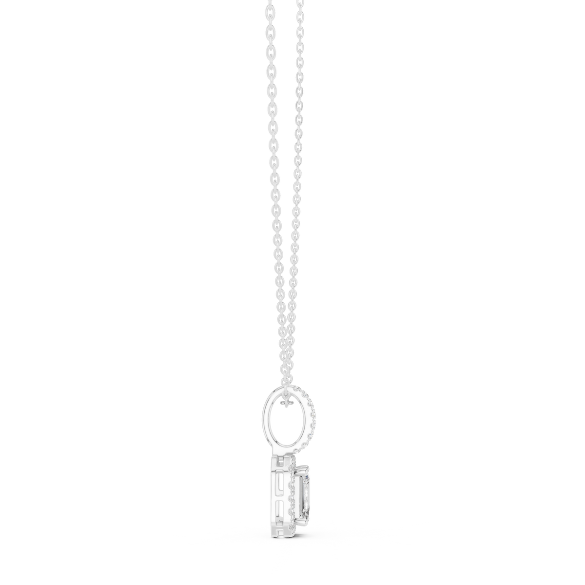 Emerald Cut Halo Diamond Pendant