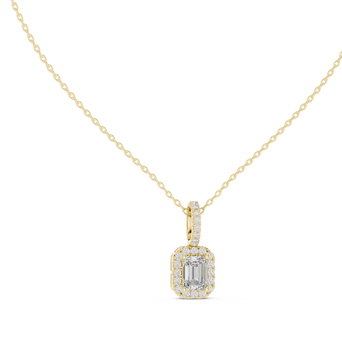 Emerald Cut Halo Diamond Pendant