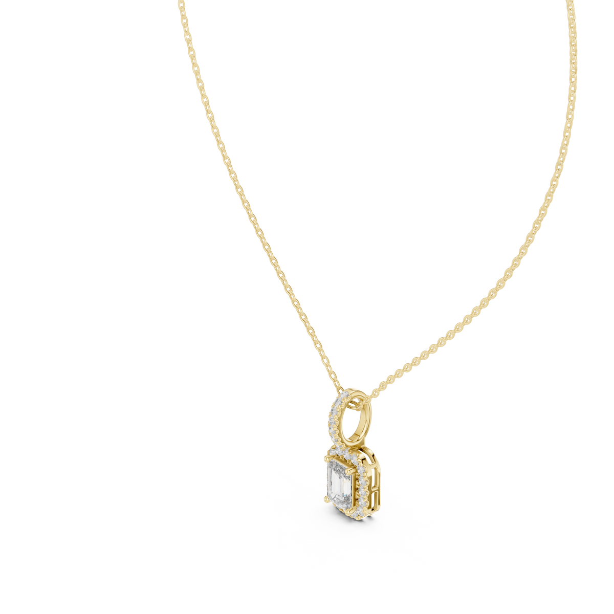 Emerald Cut Halo Diamond Pendant