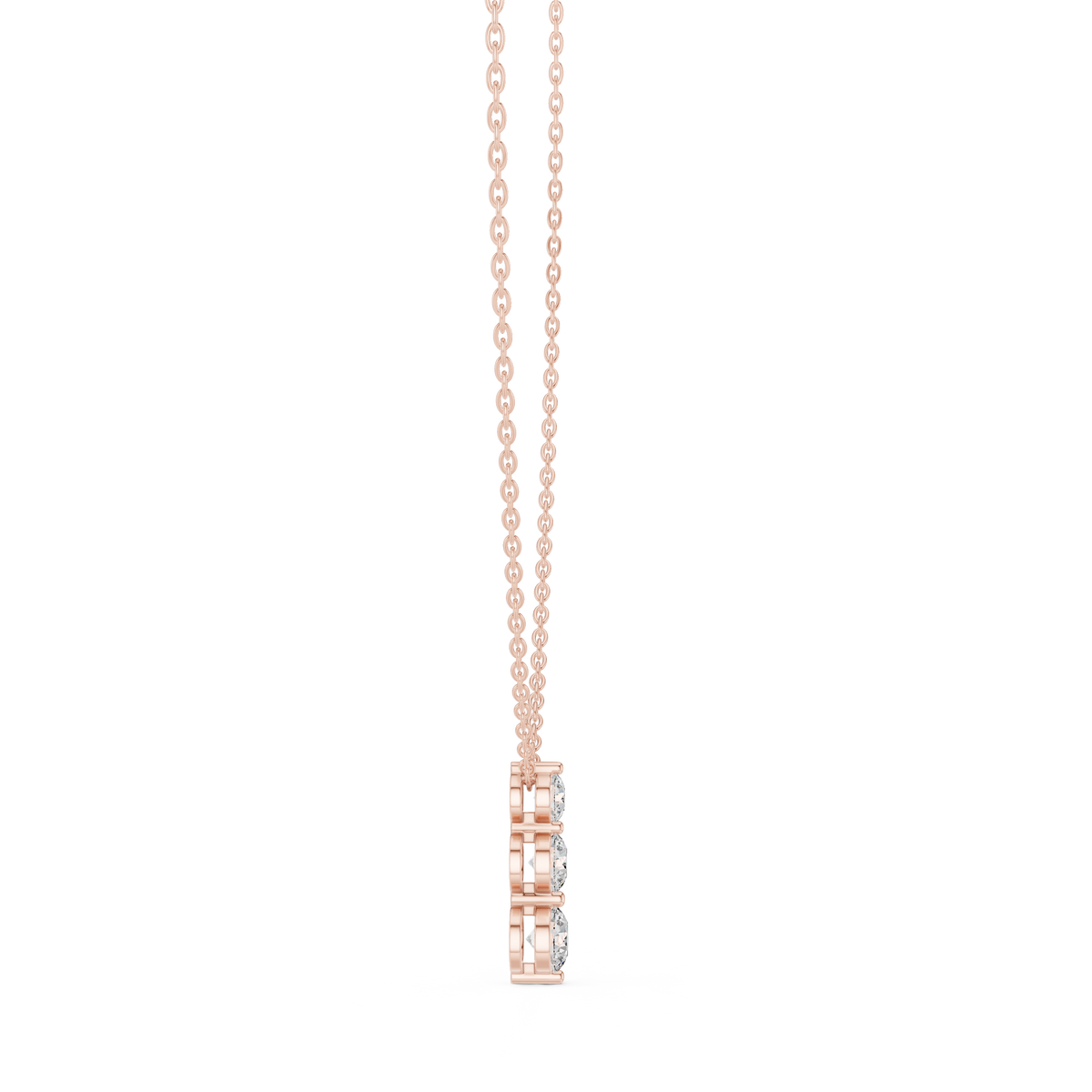 Graduated Three Stone Round Diamond Drop Pendant