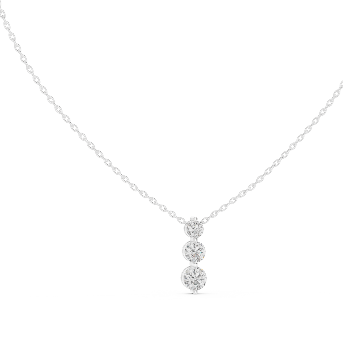 Graduated Three Stone Round Diamond Drop Pendant