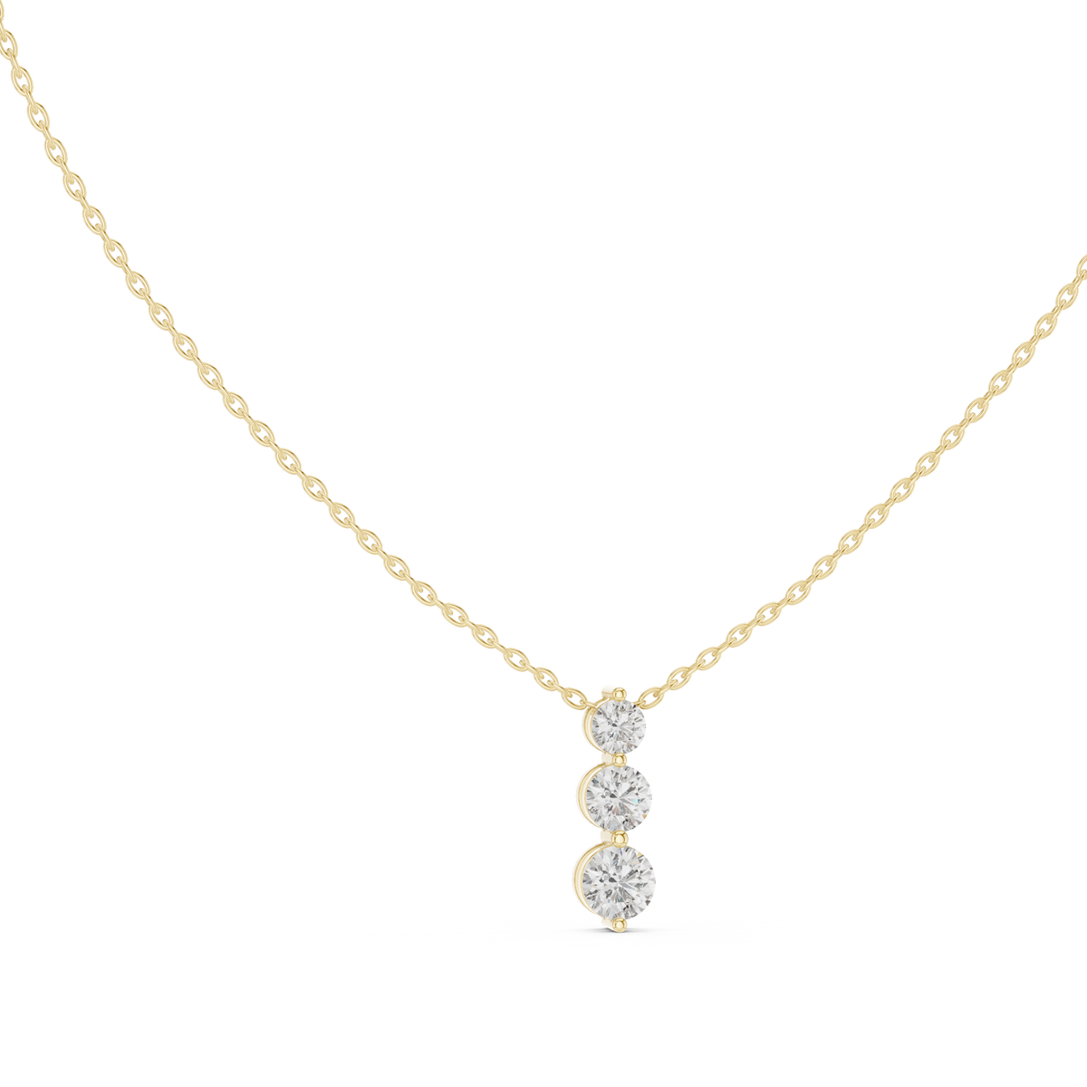 Graduated Three Stone Round Diamond Drop Pendant