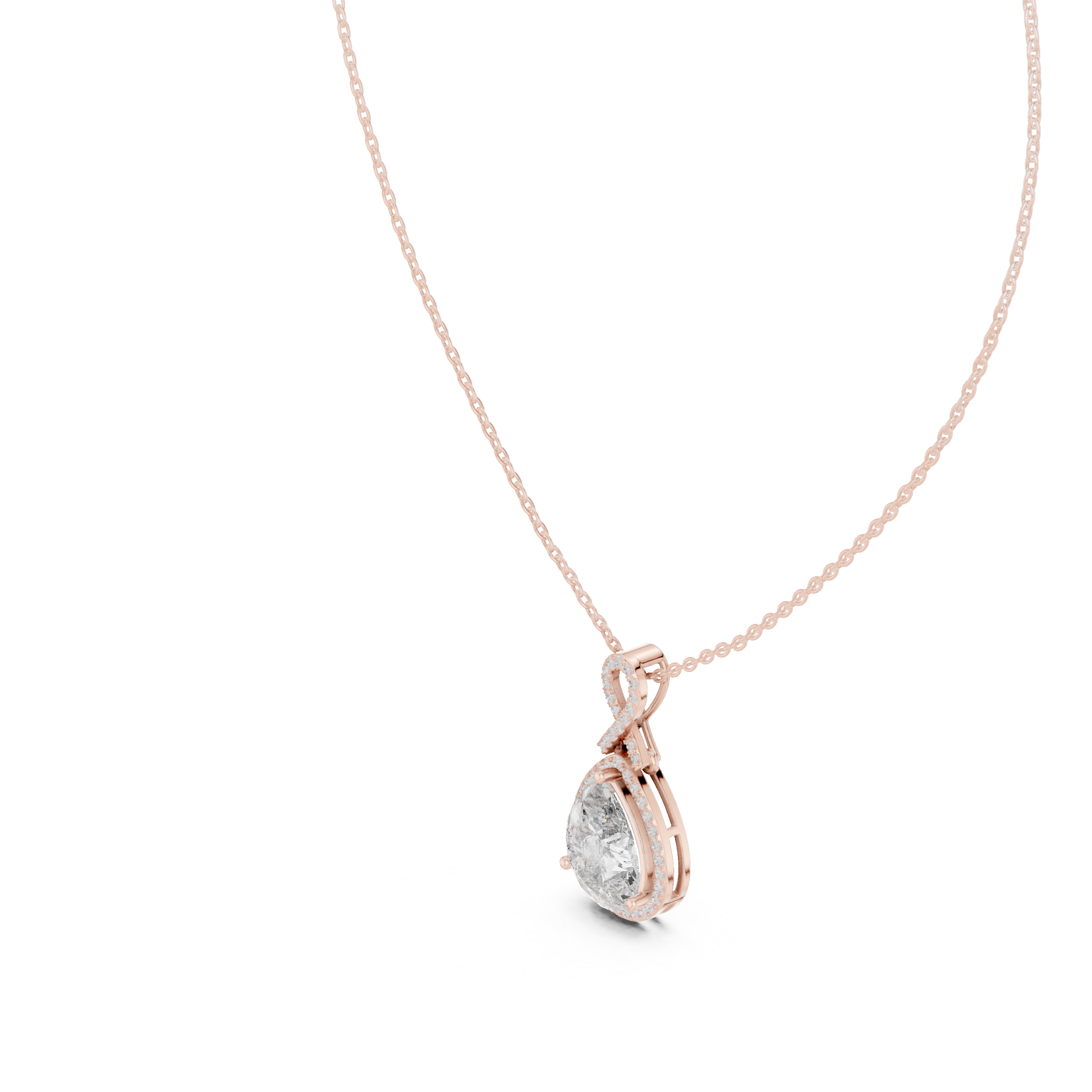 Infinity Bail Pear Diamond Pendant in Rose Gold - VYKA Diamonds