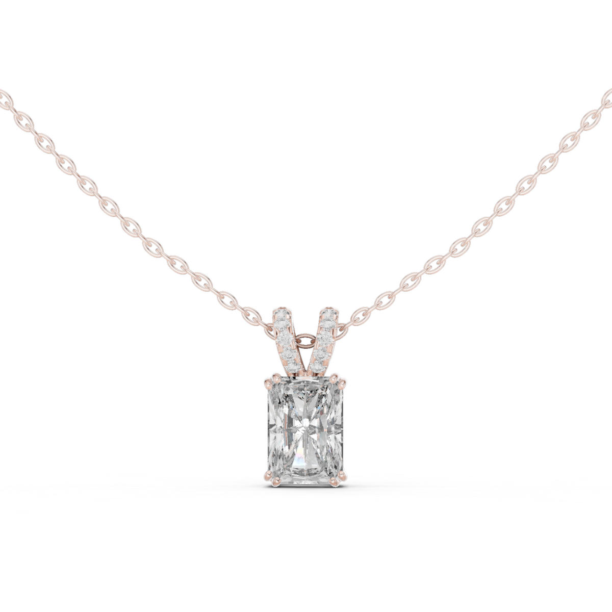 Radiant Cut Solitaire Diamond Pendant with Pave Bail