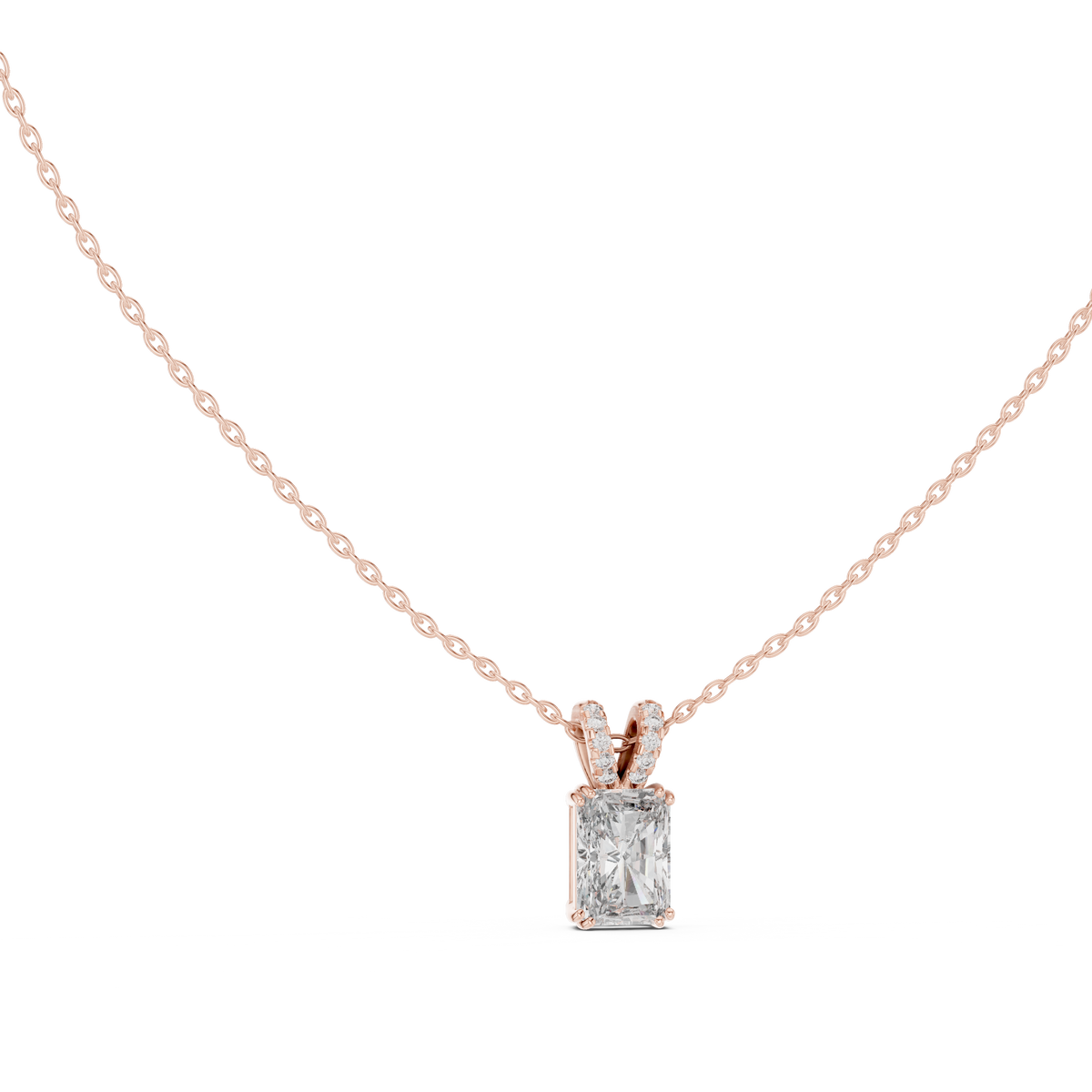 دلّاية سوليتير بألماسة راديانت وحلقة تعليق باڤيه in Rose Gold - VYKA Diamonds