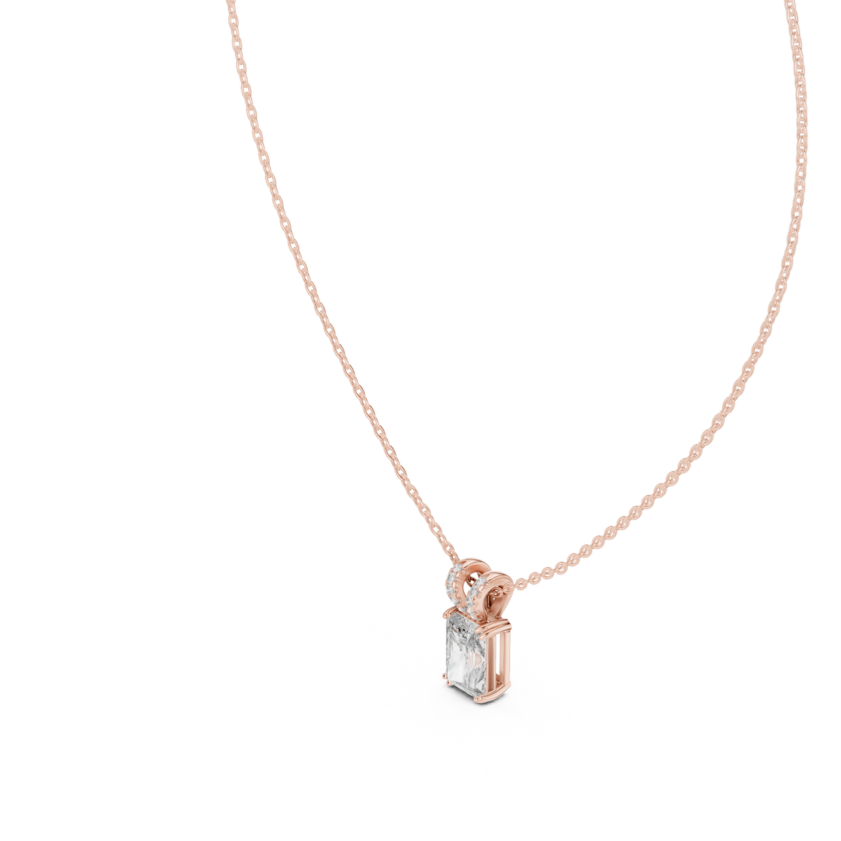 Radiant Cut Solitaire Diamond Pendant with Pave Bail