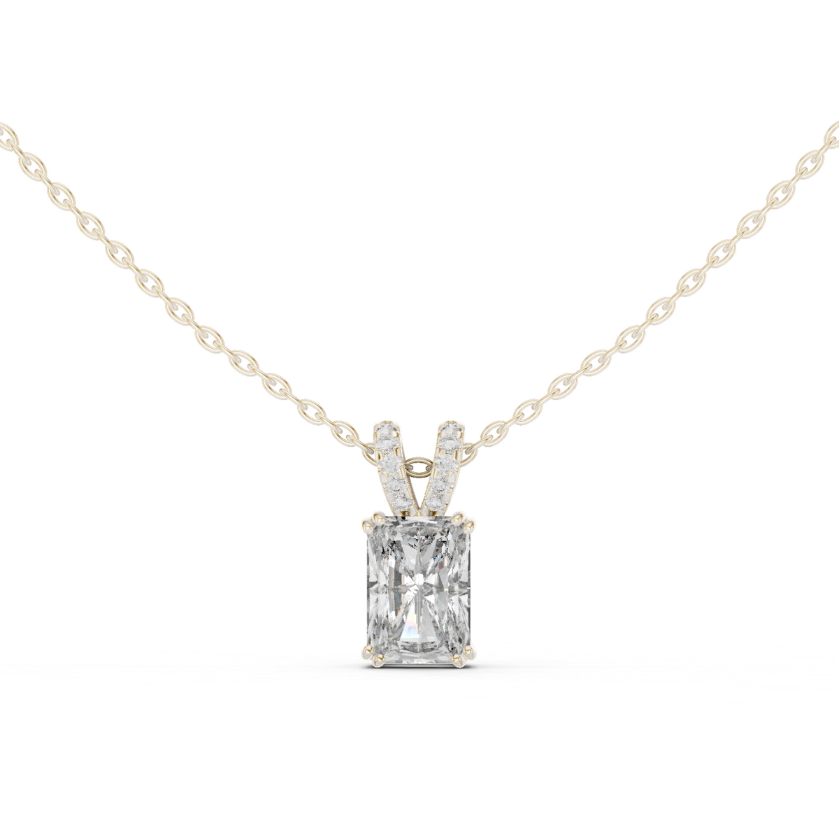 دلّاية سوليتير بألماسة راديانت وحلقة تعليق باڤيه in White Gold - VYKA Diamonds