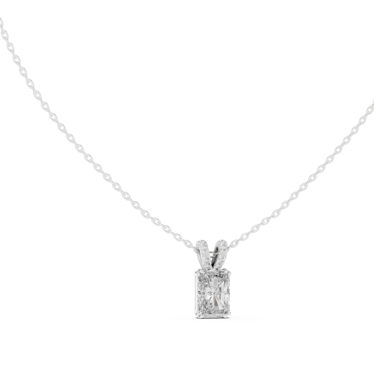 دلّاية سوليتير بألماسة راديانت وحلقة تعليق باڤيه in White Gold - VYKA Diamonds