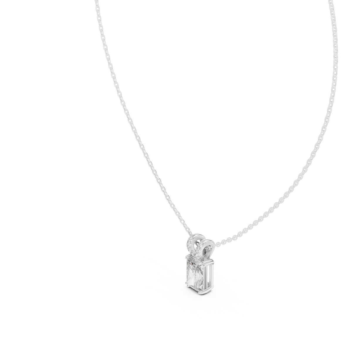 Radiant Cut Solitaire Diamond Pendant with Pave Bail
