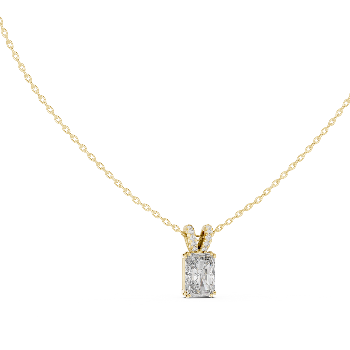 Radiant Cut Solitaire Diamond Pendant with Pave Bail