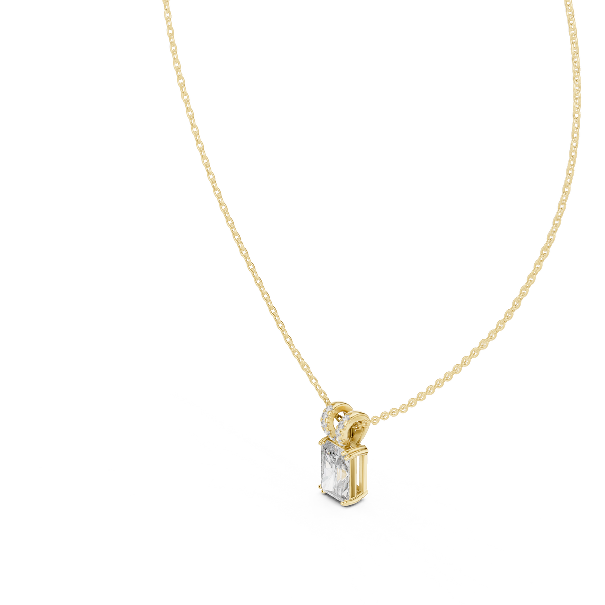 Radiant Cut Solitaire Diamond Pendant with Pave Bail
