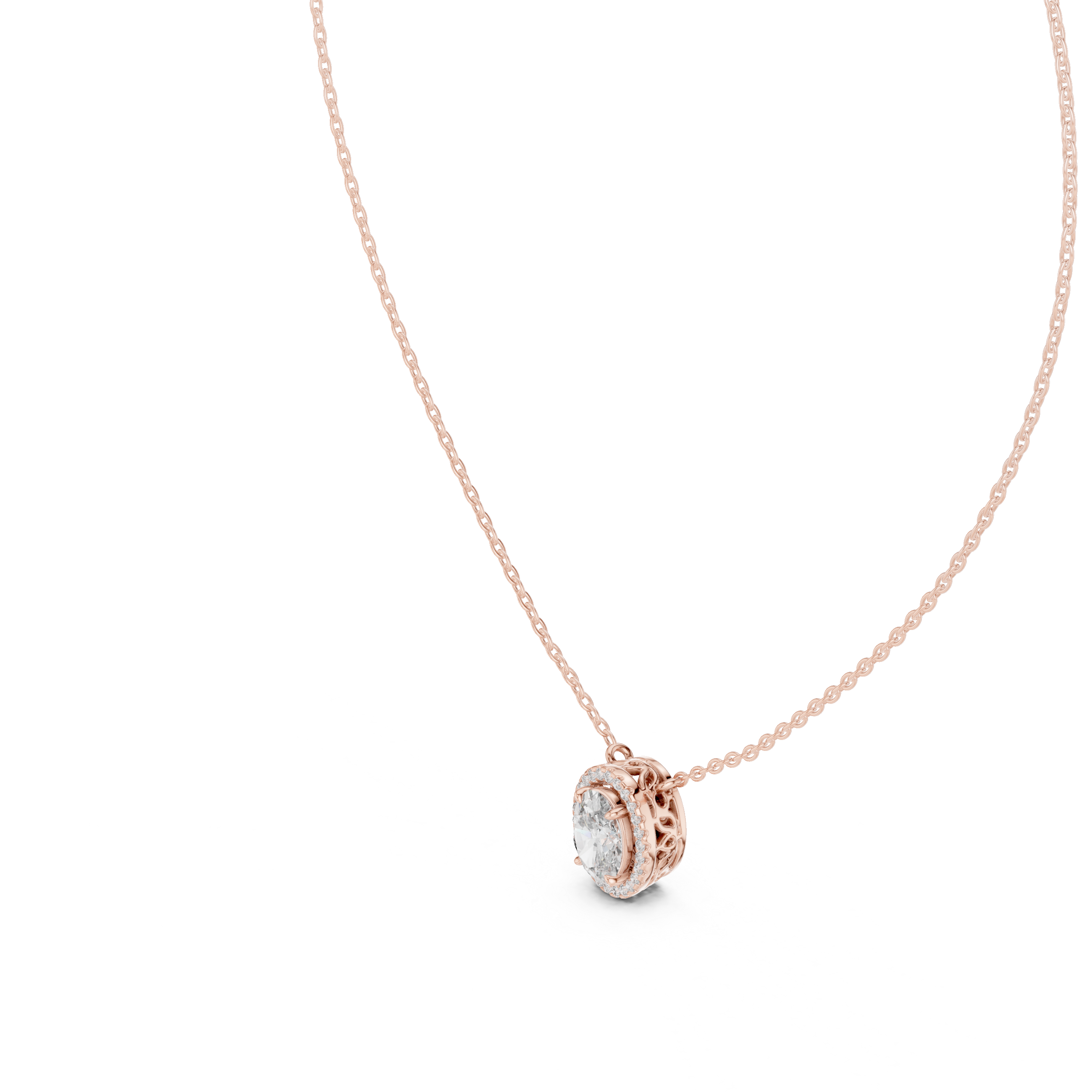 Filigree Wheel Bezel Diamond Pendant in Rose Gold - VYKA Diamonds