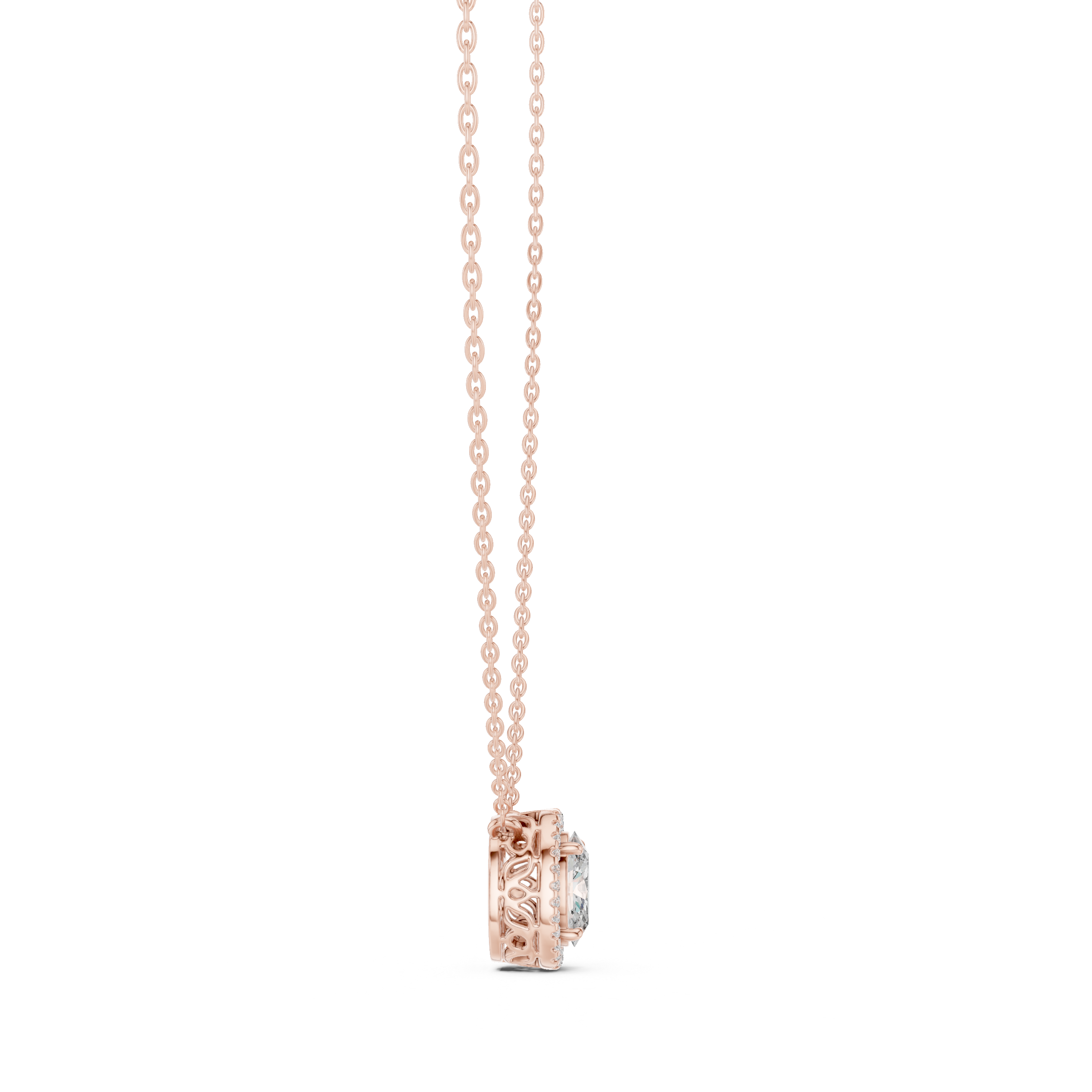 Filigree Wheel Bezel Diamond Pendant in Rose Gold - VYKA Diamonds