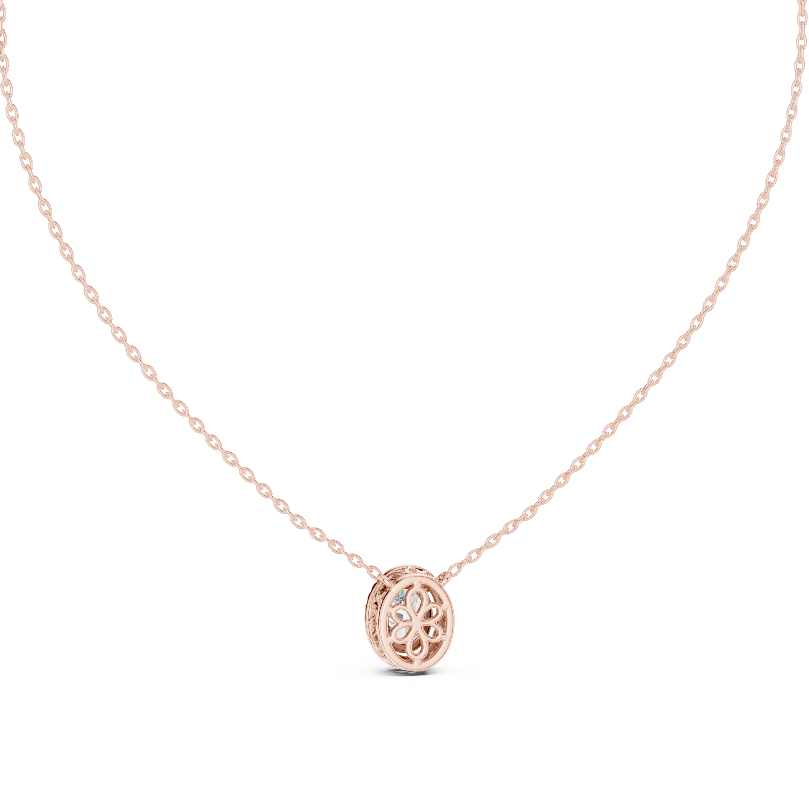 Filigree Wheel Bezel Diamond Pendant in Rose Gold - VYKA Diamonds
