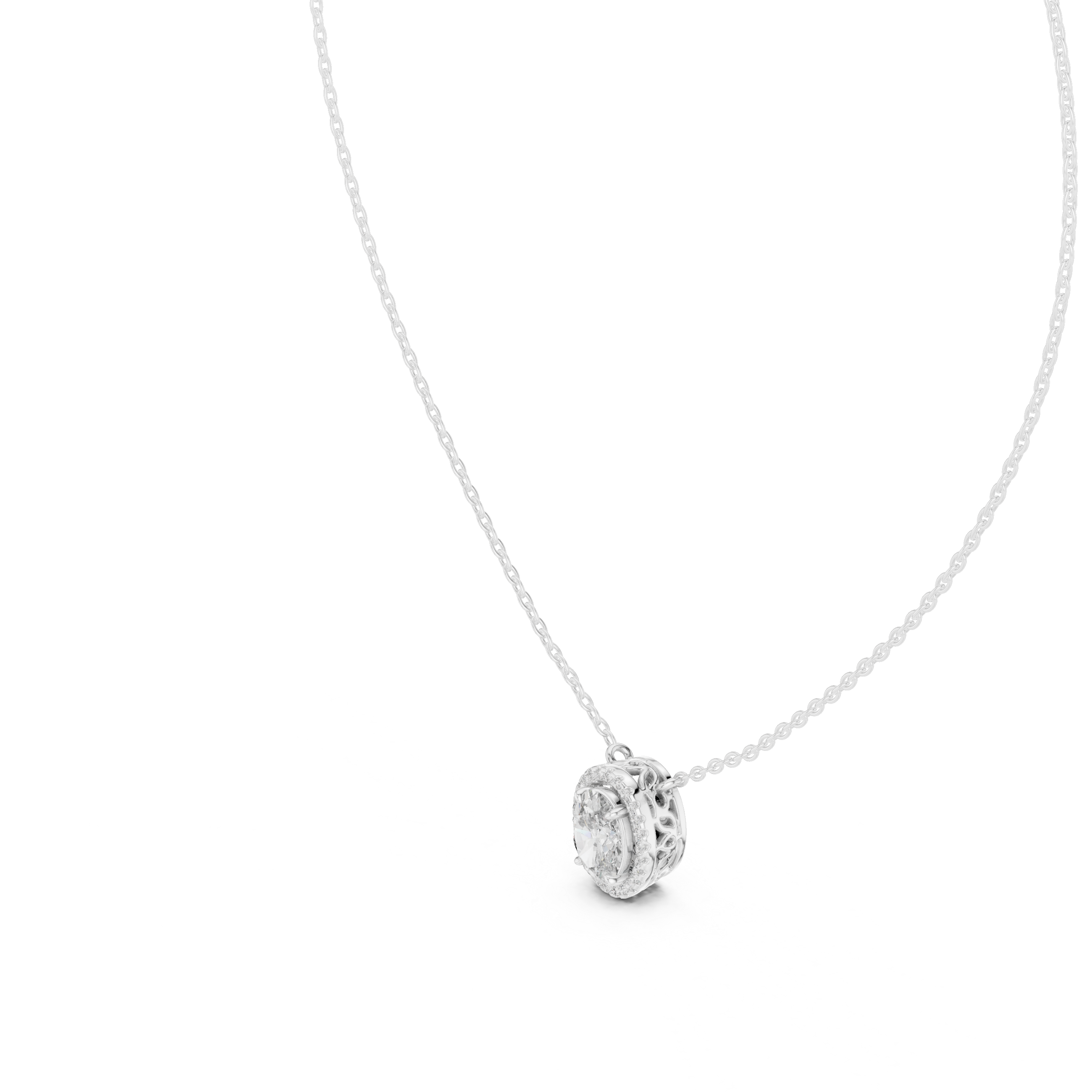 Filigree Wheel Bezel Diamond Pendant in White Gold - VYKA Diamonds