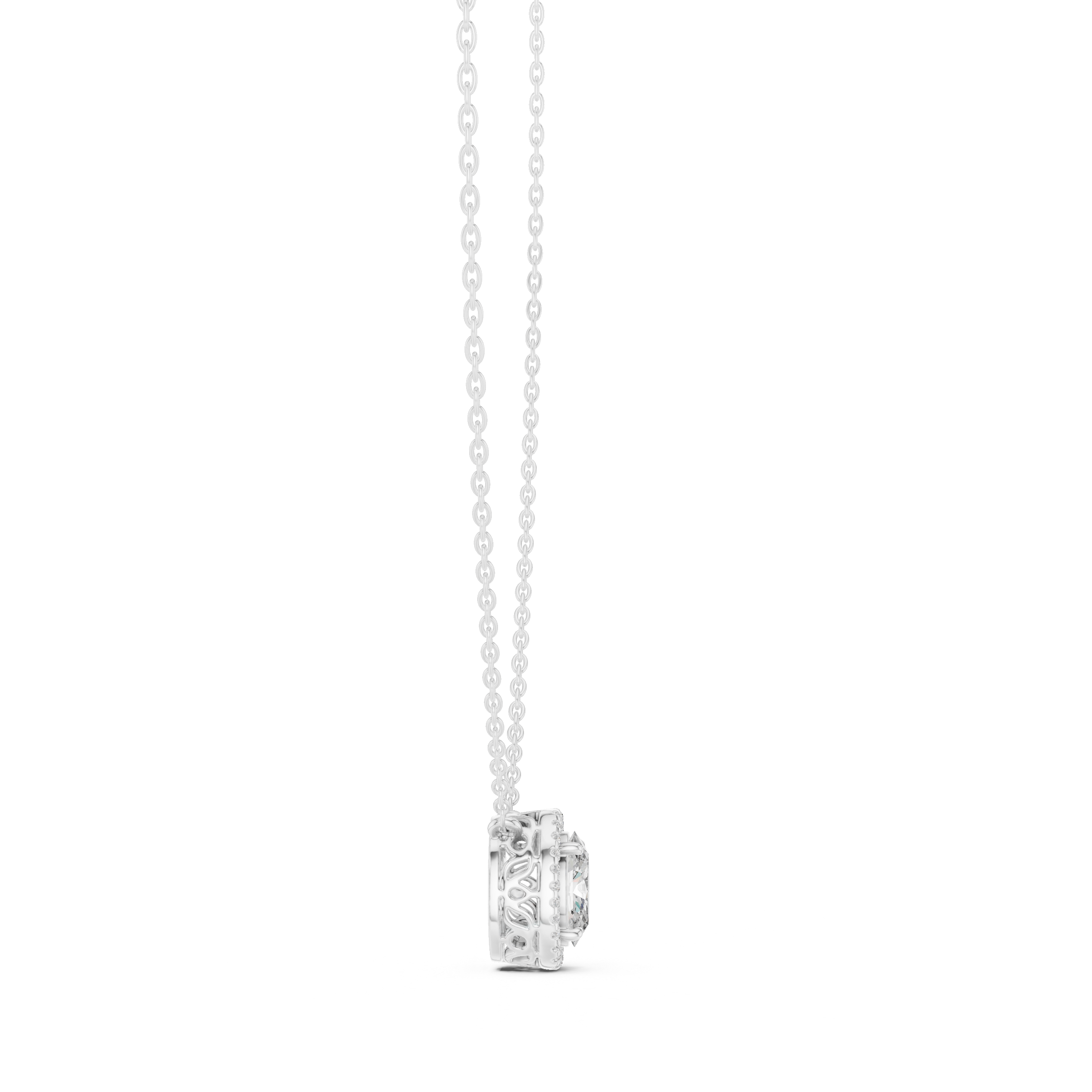 Filigree Wheel Bezel Diamond Pendant in White Gold - VYKA Diamonds