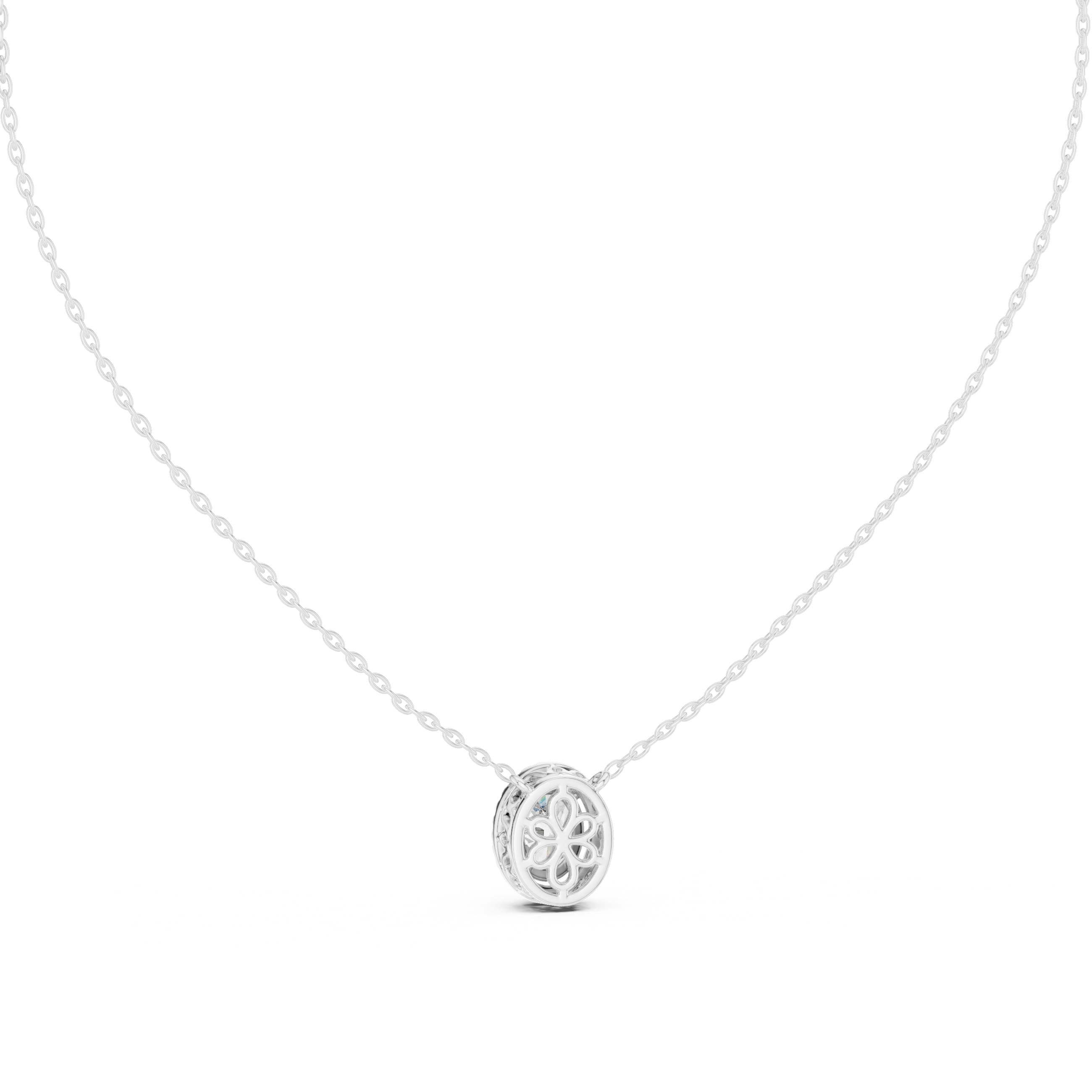 Filigree Wheel Bezel Diamond Pendant in White Gold - VYKA Diamonds