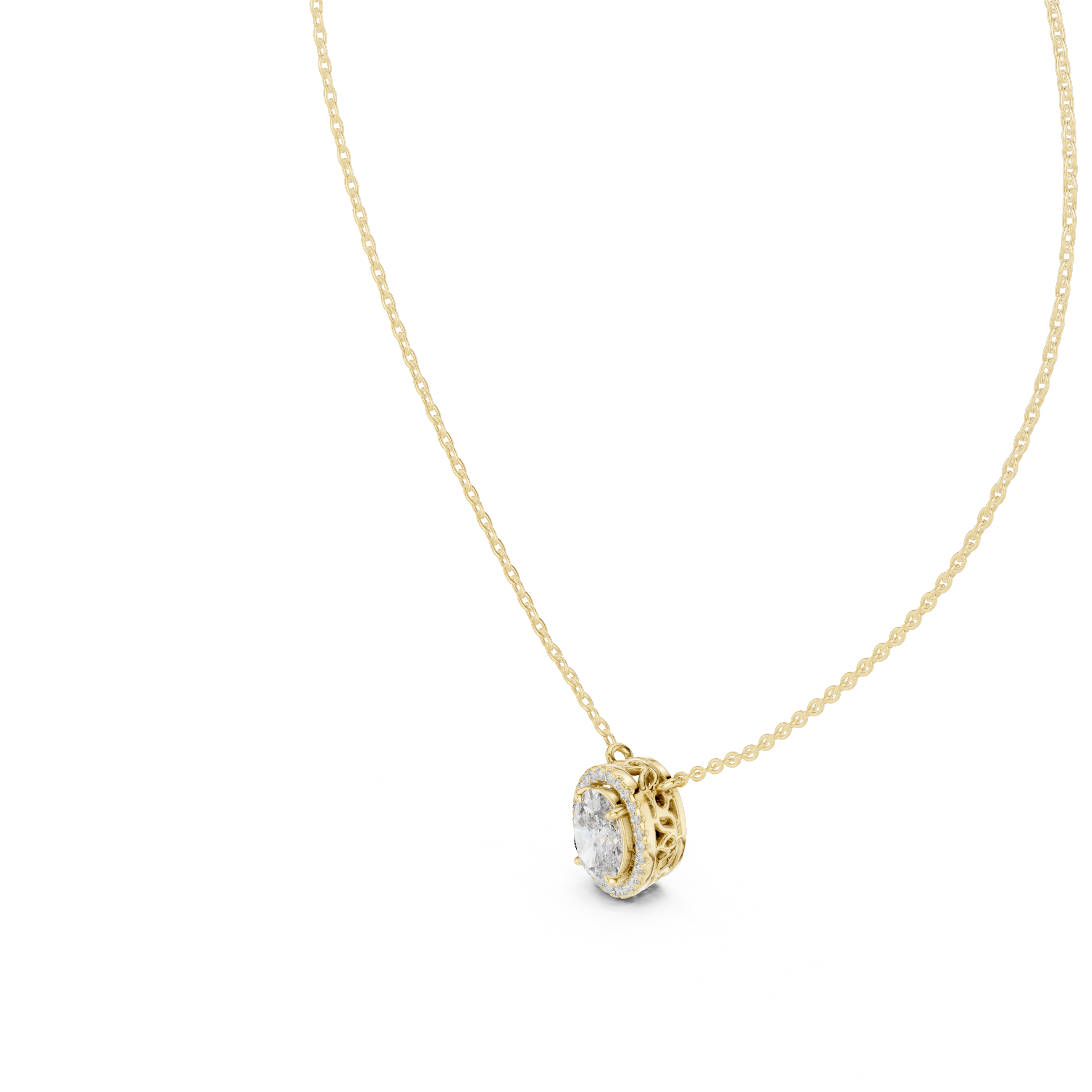 Filigree Wheel Bezel Diamond Pendant in Yellow Gold - VYKA Diamonds