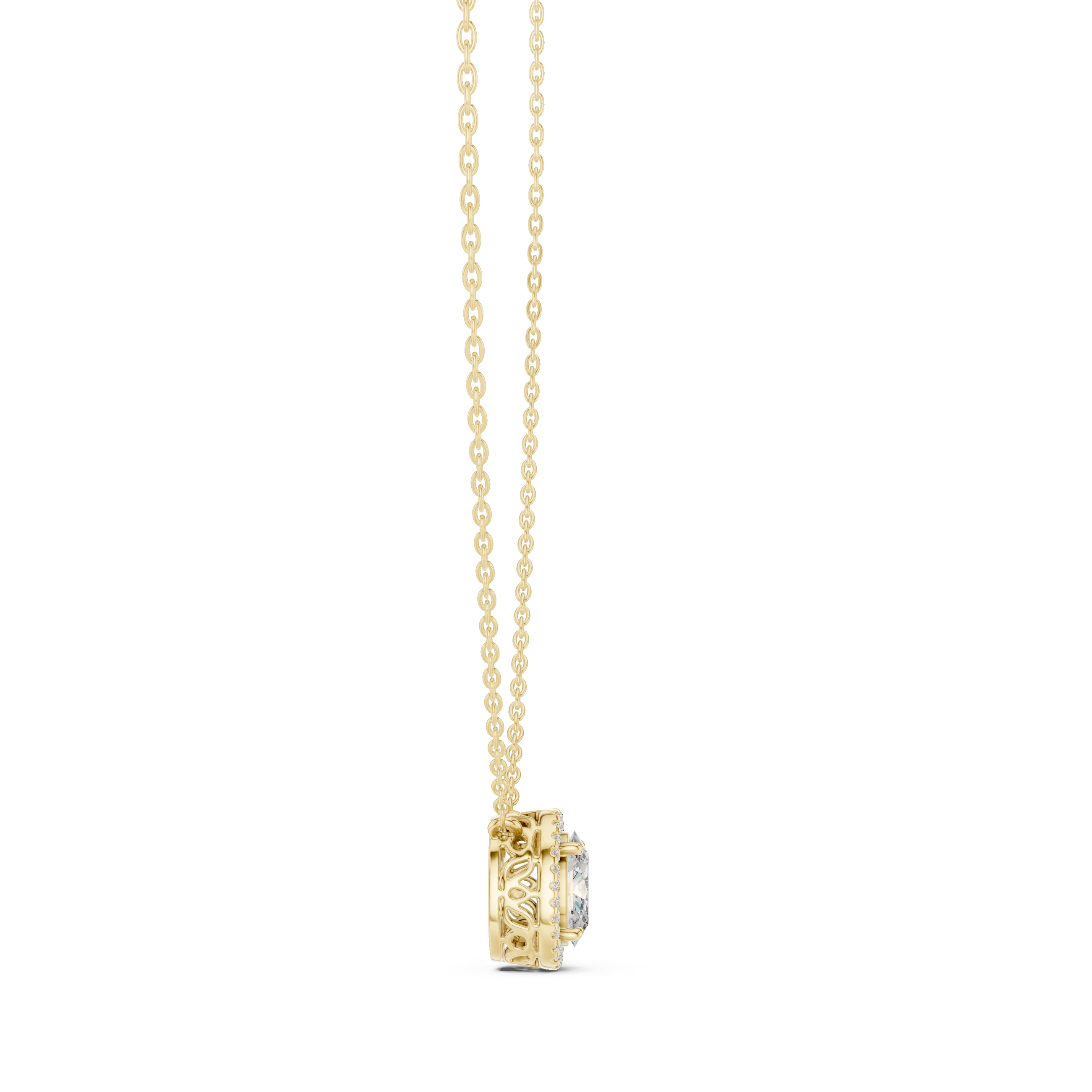 Filigree Wheel Bezel Diamond Pendant in Yellow Gold - VYKA Diamonds
