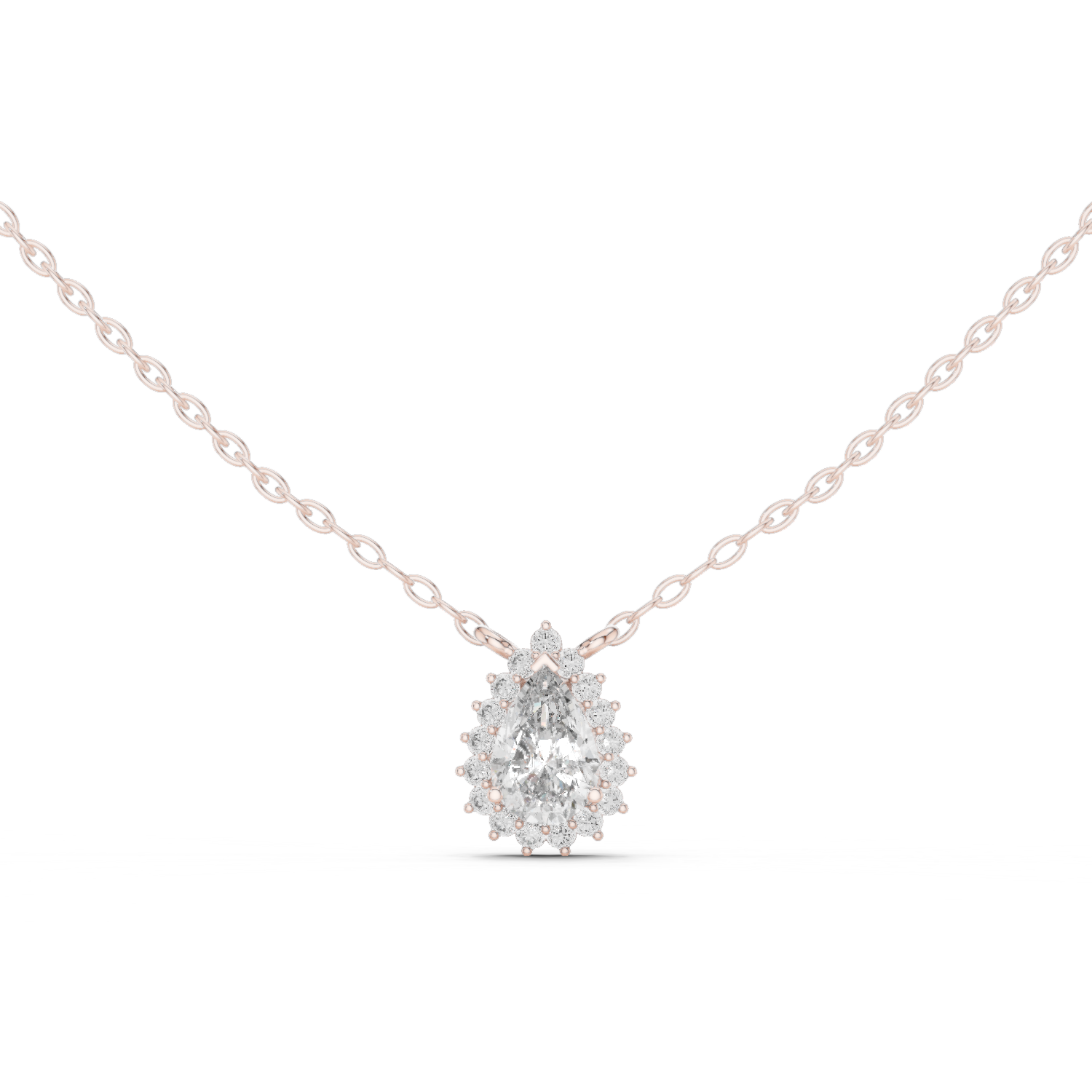 تعليقة ألماس سوليتير بتصميم كمثري هالو in Rose Gold - VYKA Diamonds
