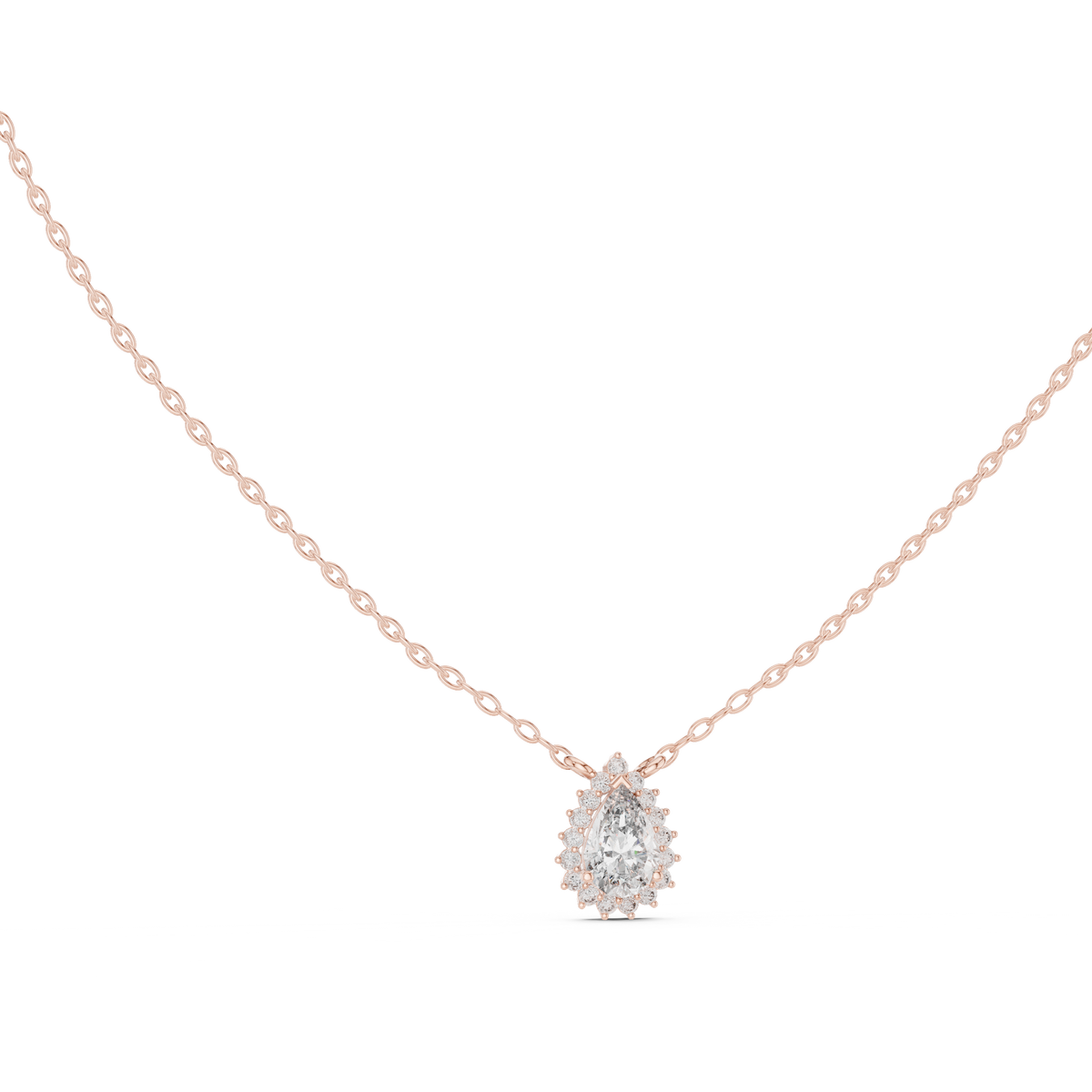 Pear Halo Solitaire Diamond Pendant