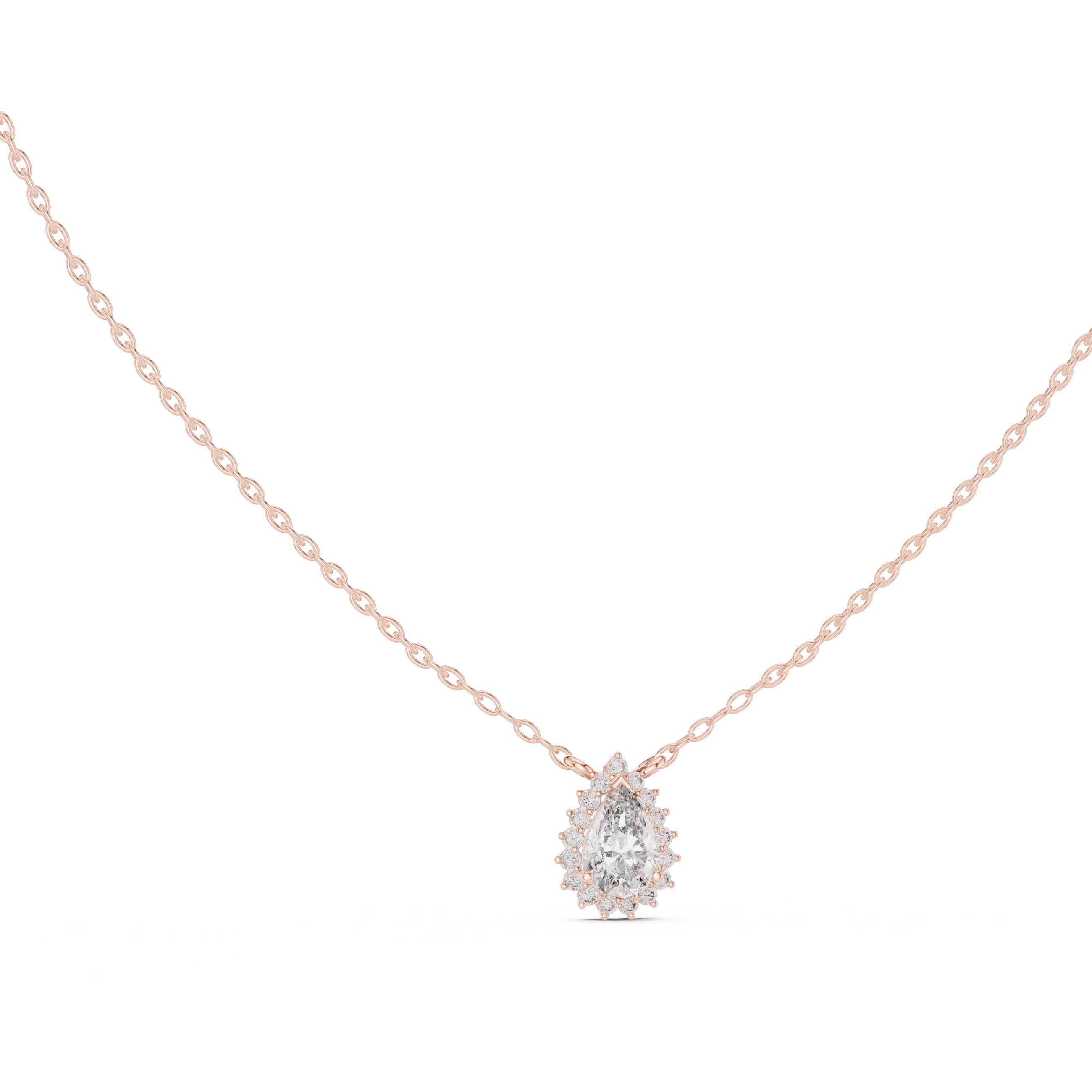 تعليقة ألماس سوليتير بتصميم كمثري هالو in Rose Gold - VYKA Diamonds