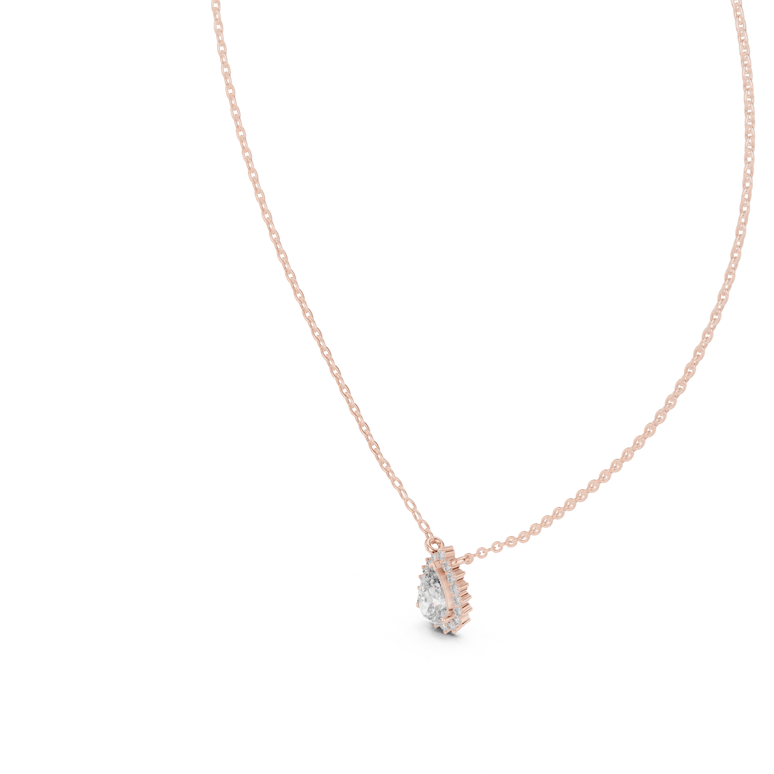 تعليقة ألماس سوليتير بتصميم كمثري هالو in Rose Gold - VYKA Diamonds