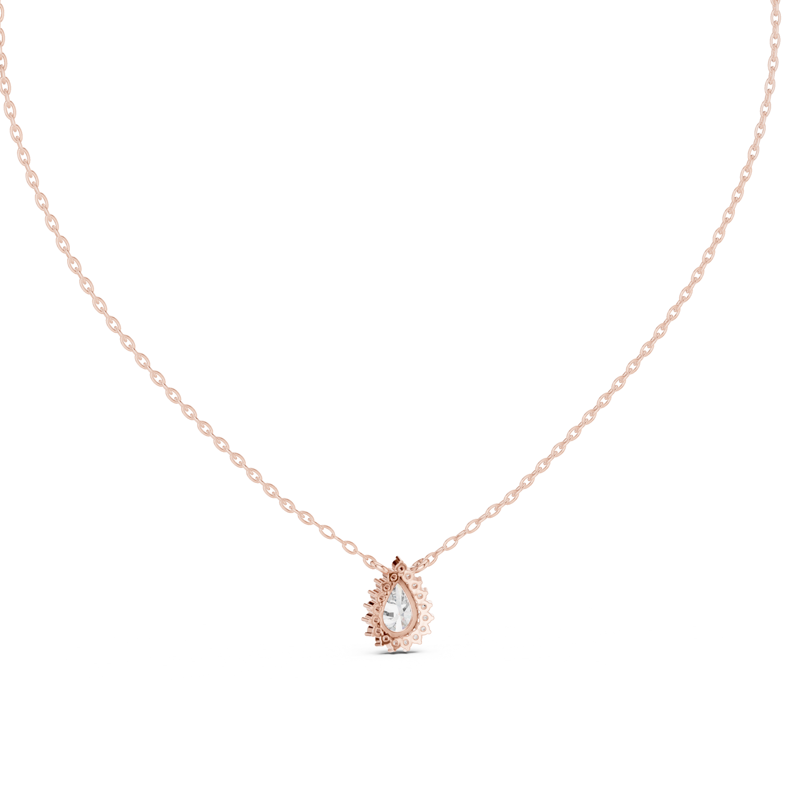تعليقة ألماس سوليتير بتصميم كمثري هالو in Rose Gold - VYKA Diamonds