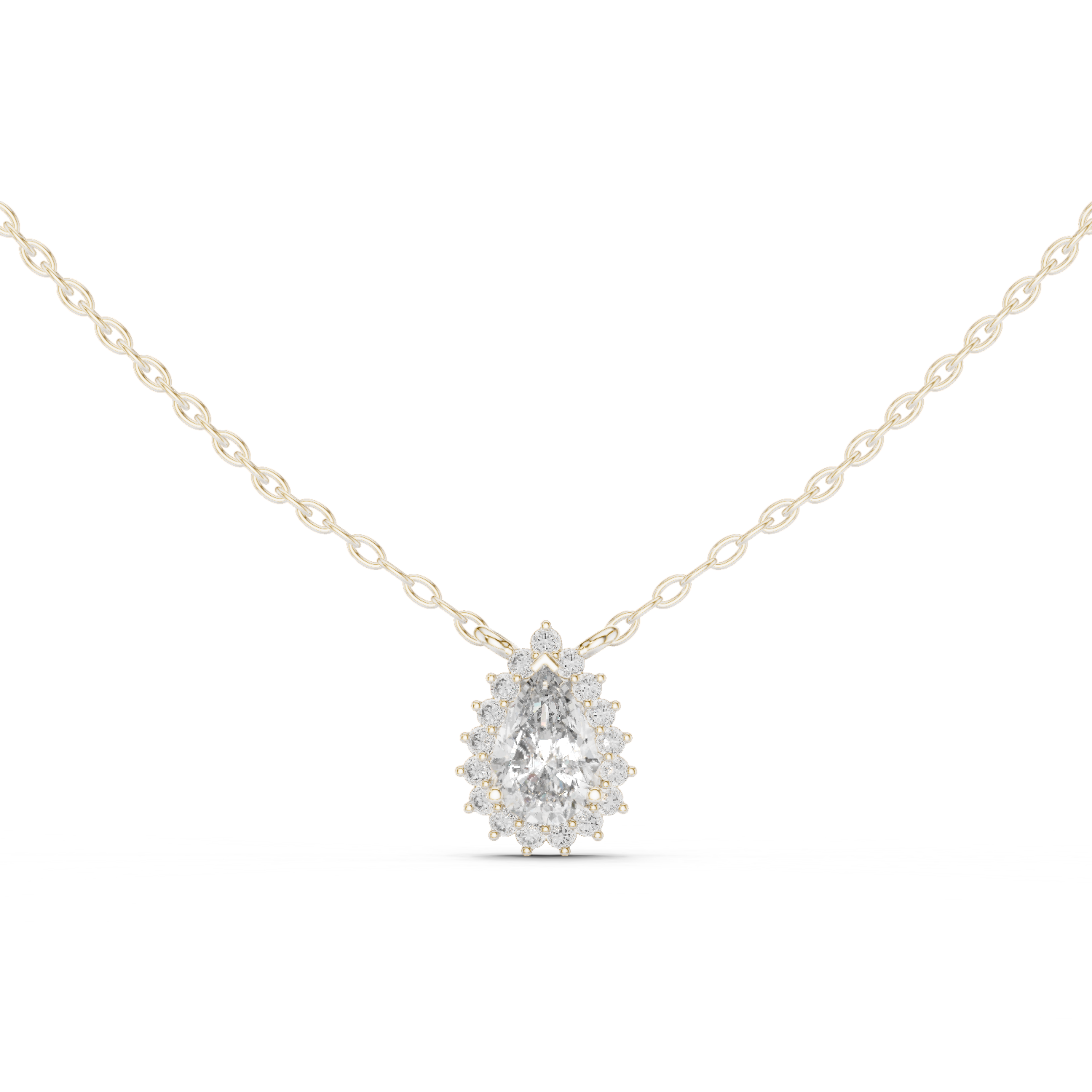 تعليقة ألماس سوليتير بتصميم كمثري هالو in White Gold - VYKA Diamonds