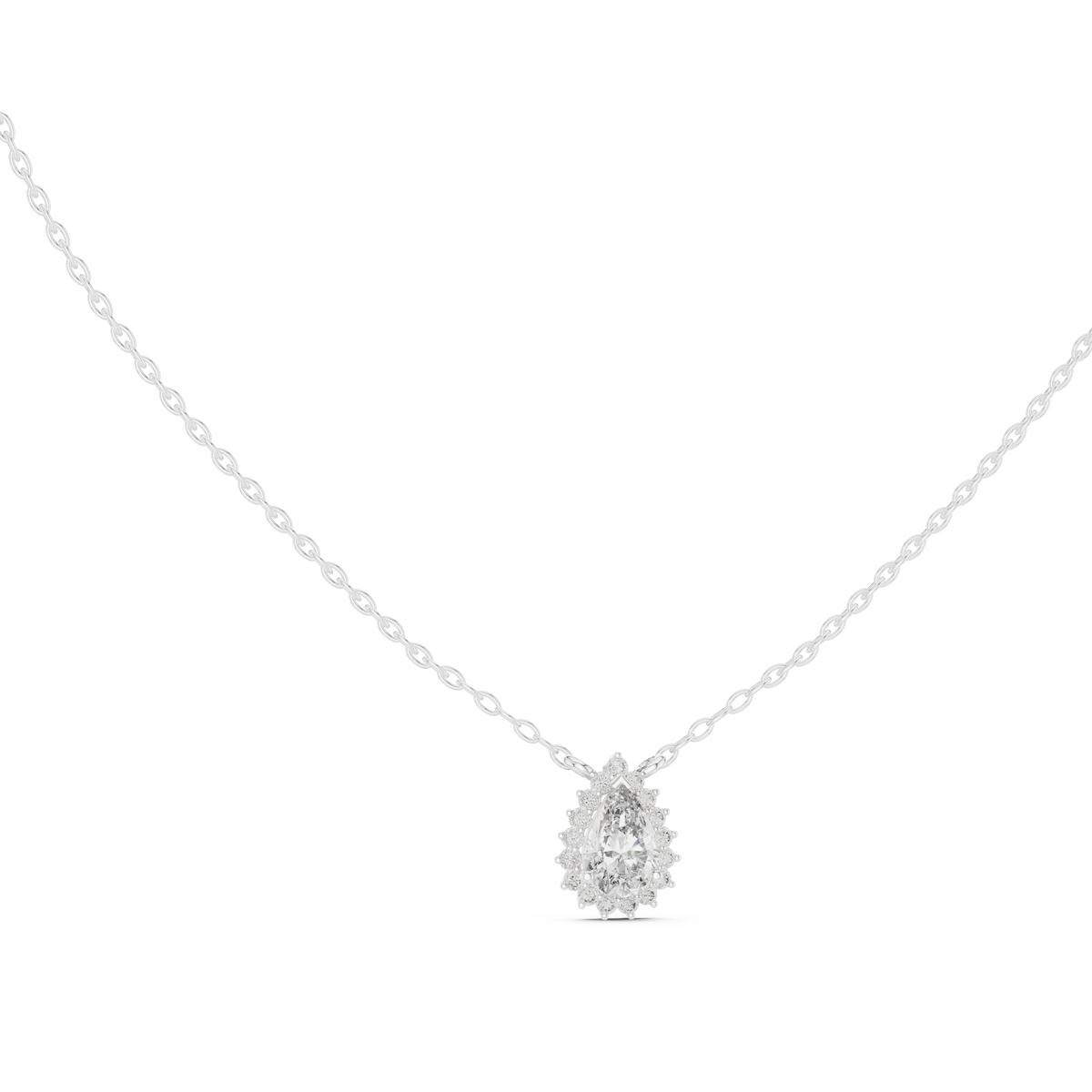 Pear Halo Solitaire Diamond Pendant