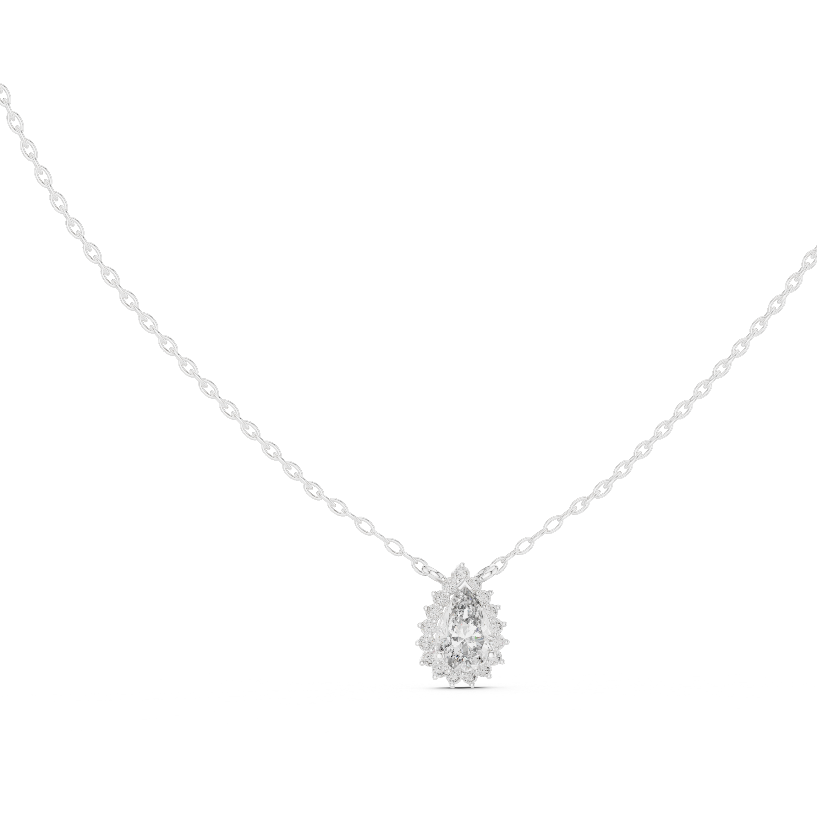 تعليقة ألماس سوليتير بتصميم كمثري هالو in White Gold - VYKA Diamonds