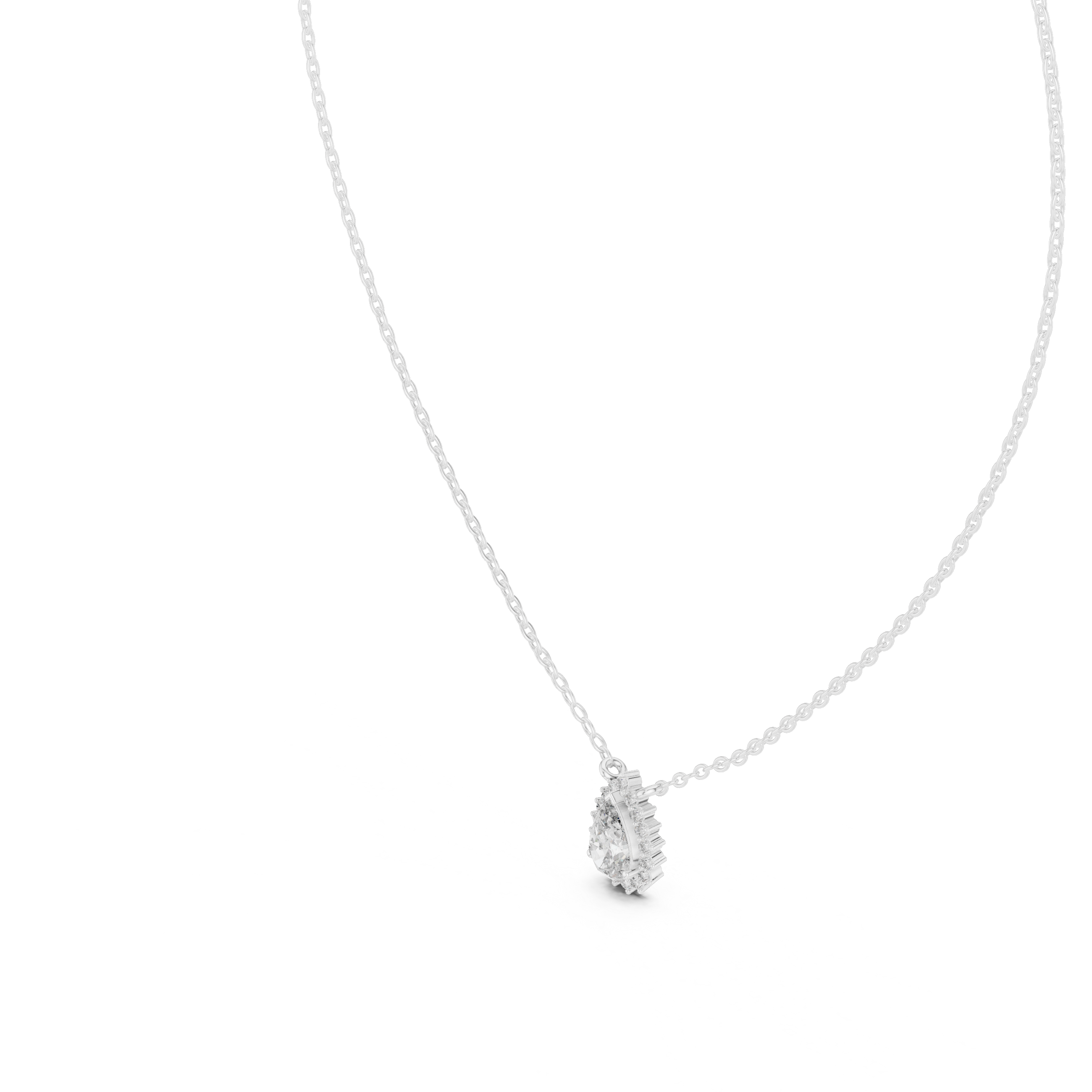 تعليقة ألماس سوليتير بتصميم كمثري هالو in White Gold - VYKA Diamonds