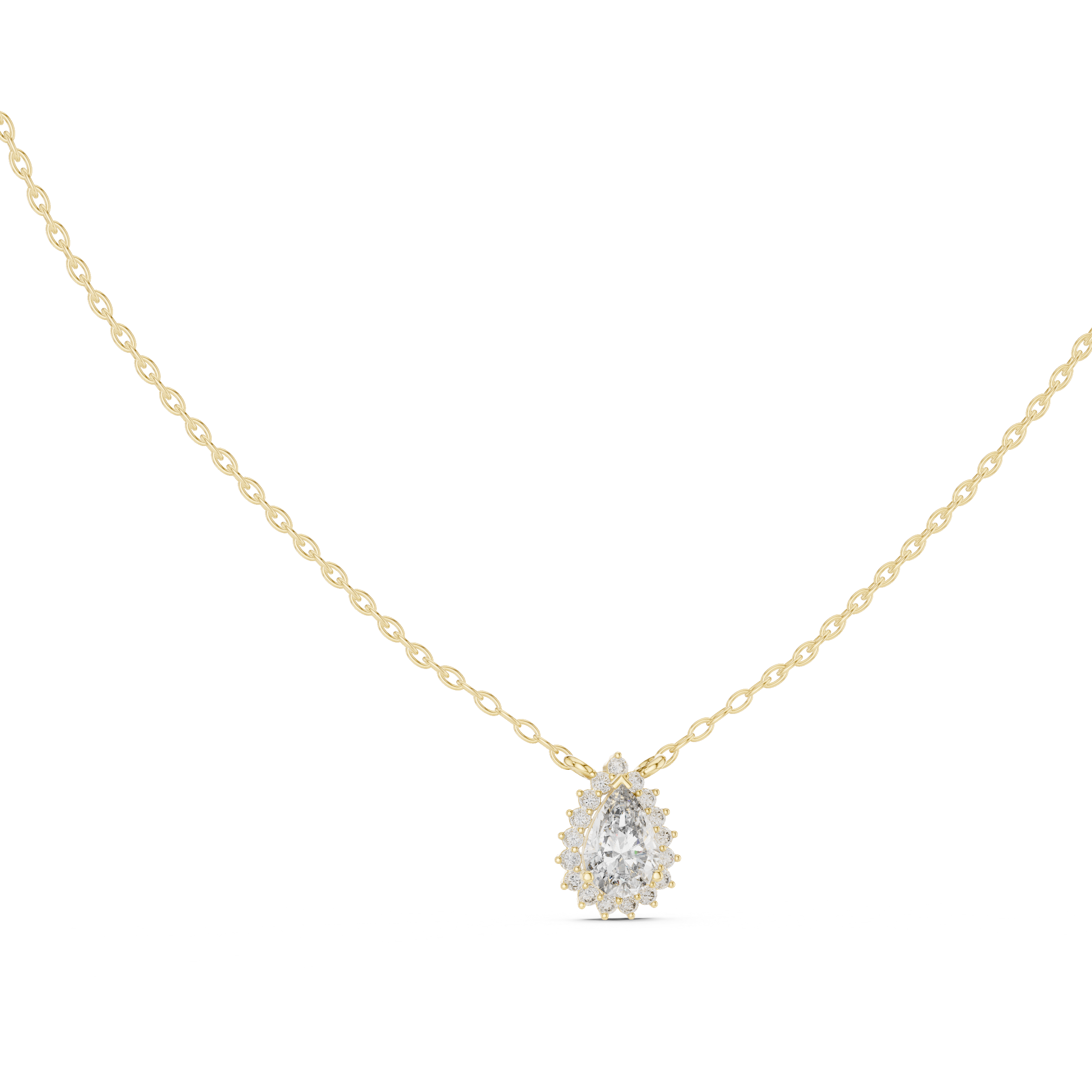 تعليقة ألماس سوليتير بتصميم كمثري هالو in Yellow Gold - VYKA Diamonds