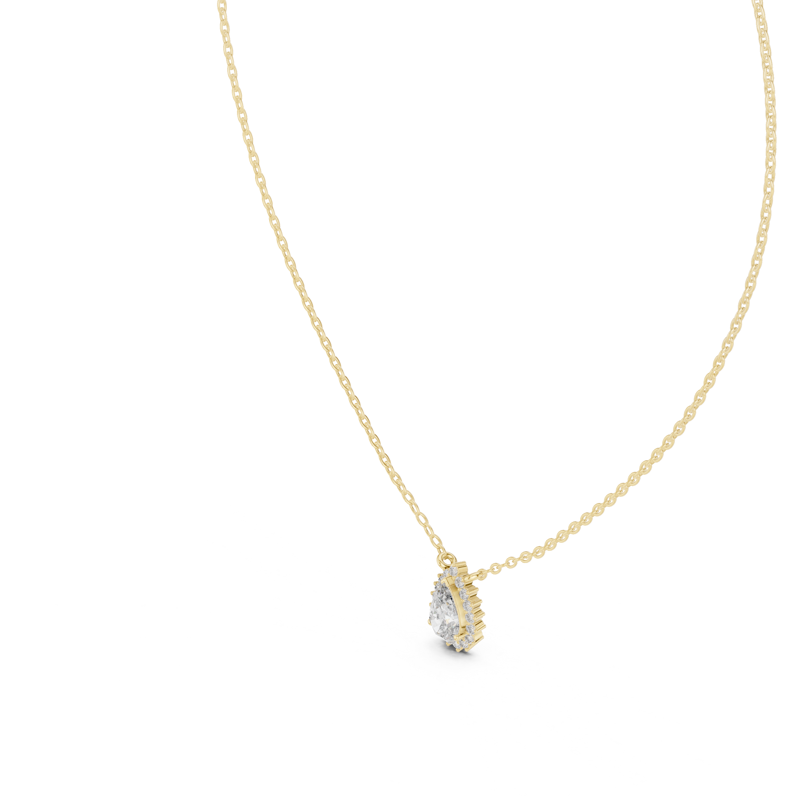 تعليقة ألماس سوليتير بتصميم كمثري هالو in Yellow Gold - VYKA Diamonds