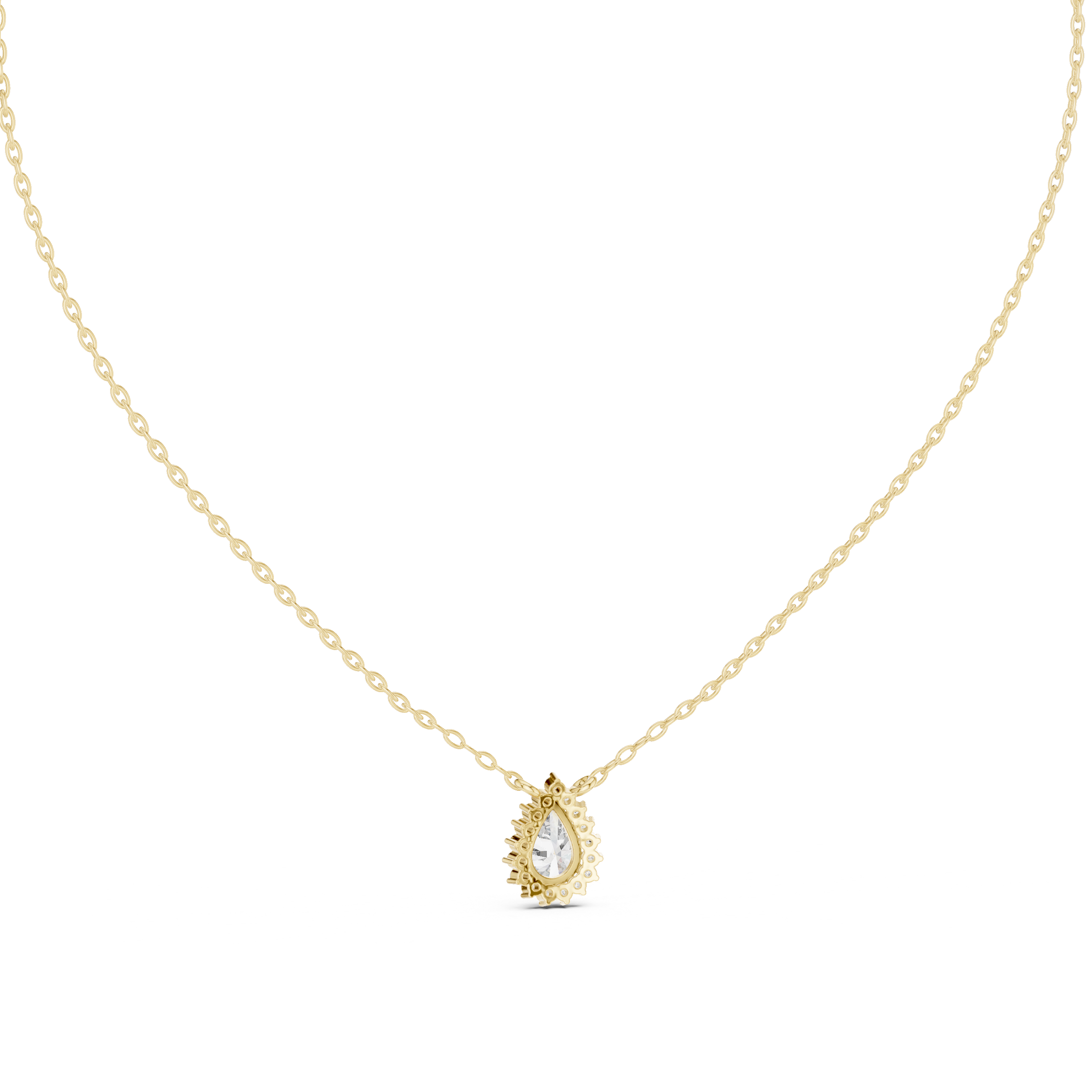 تعليقة ألماس سوليتير بتصميم كمثري هالو in Yellow Gold - VYKA Diamonds