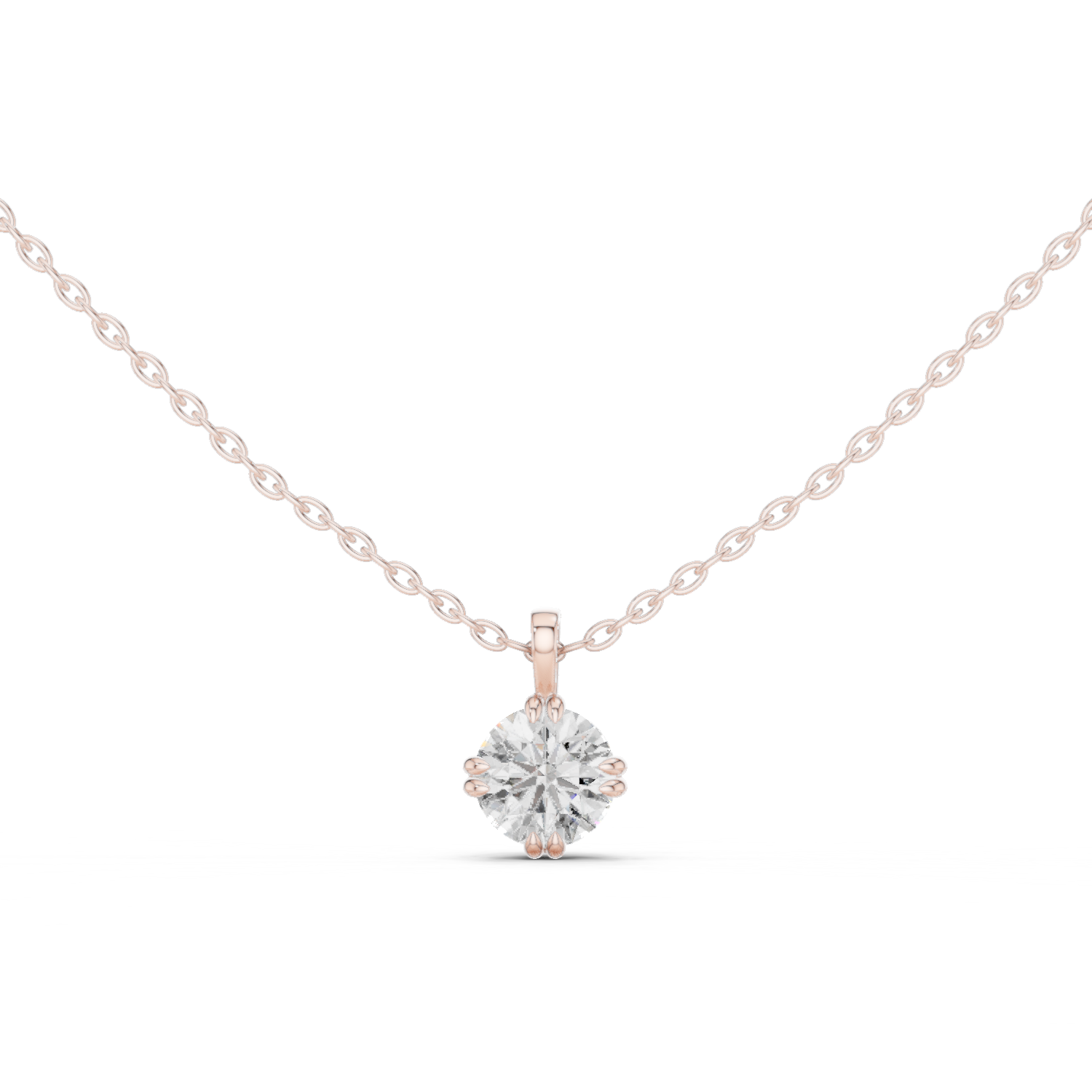 Delicate Claw Round Diamond Pendant in Rose Gold - VYKA Diamonds