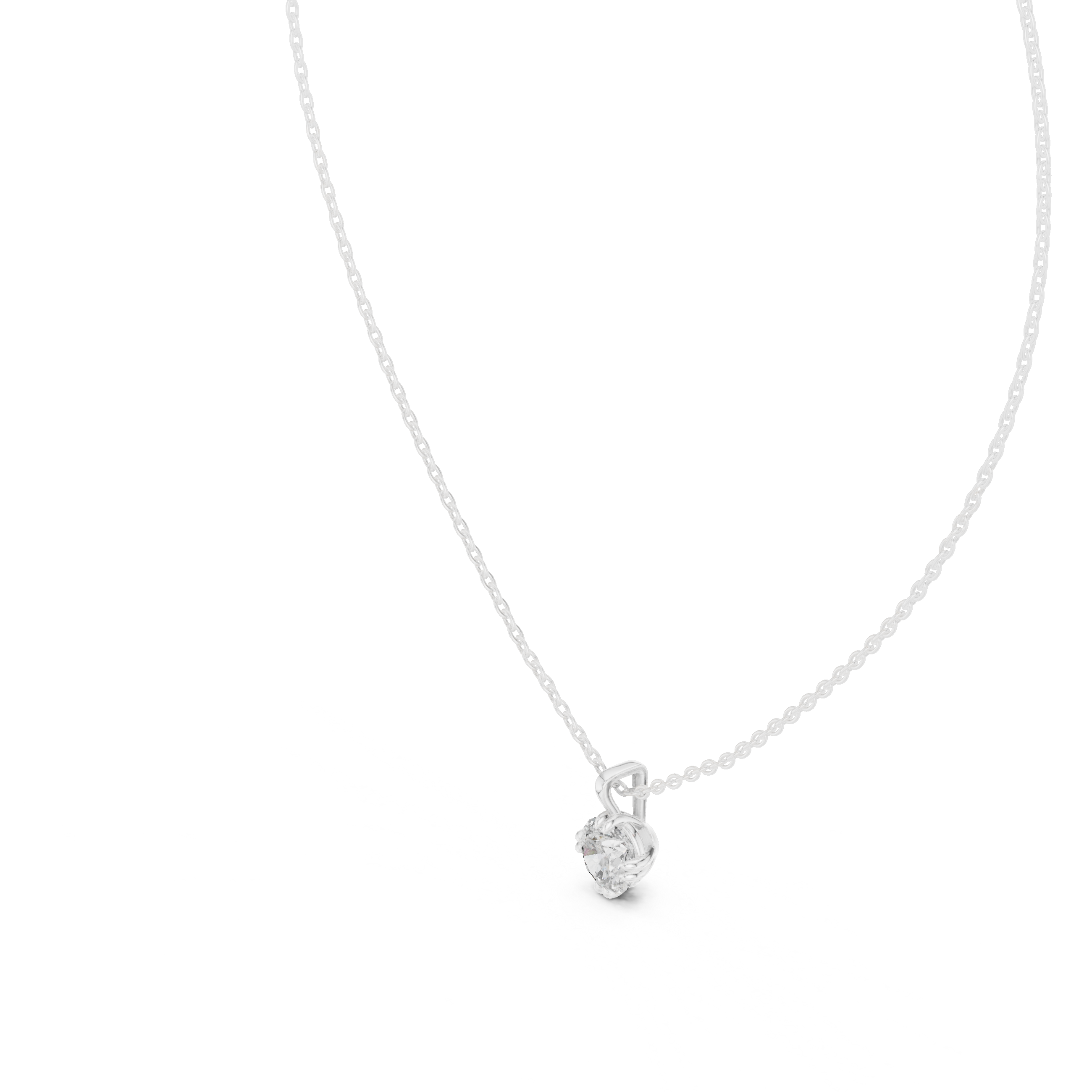 Delicate Claw Round Diamond Pendant in White Gold - VYKA Diamonds