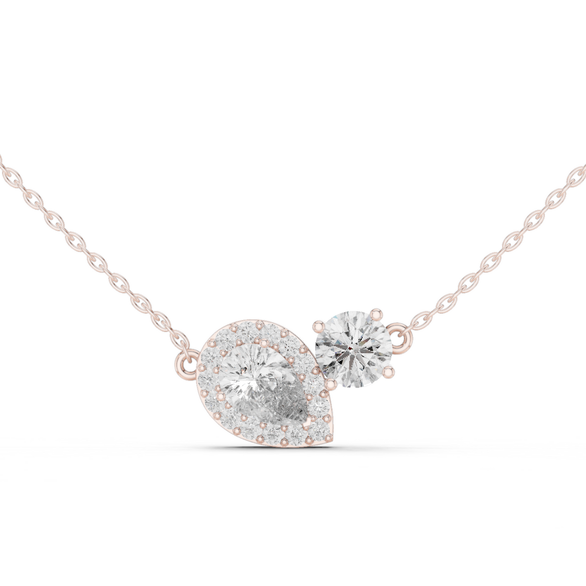 Pear Halo and Round Toi et Moi Diamond Necklace