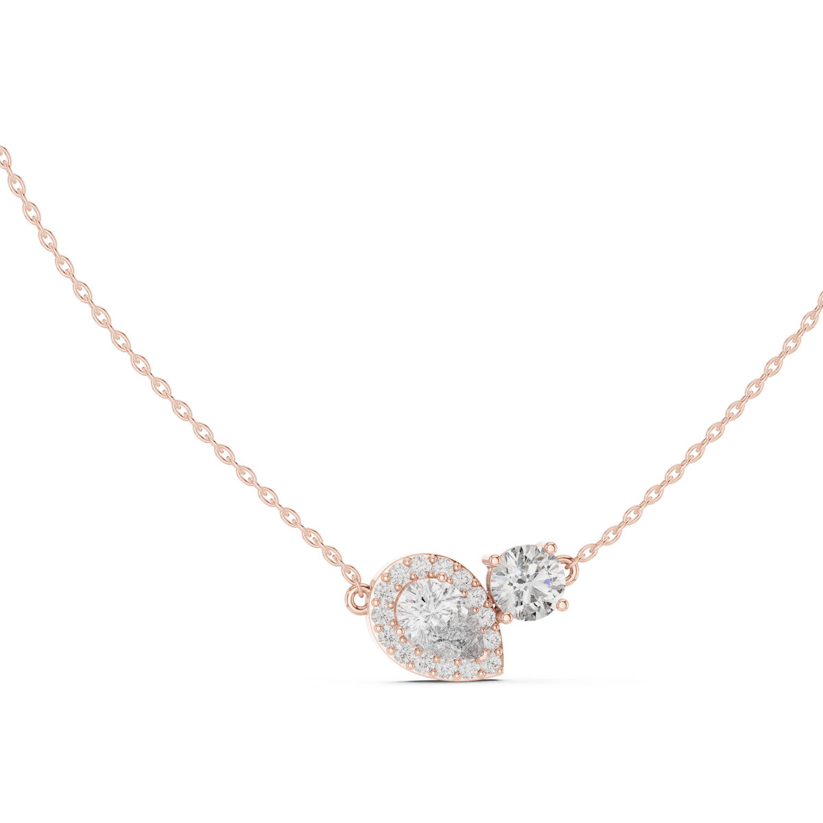 عقد توا إي موا بألماسة كمثرى بهالة وألماسة مستديرة in Rose Gold - VYKA Diamonds