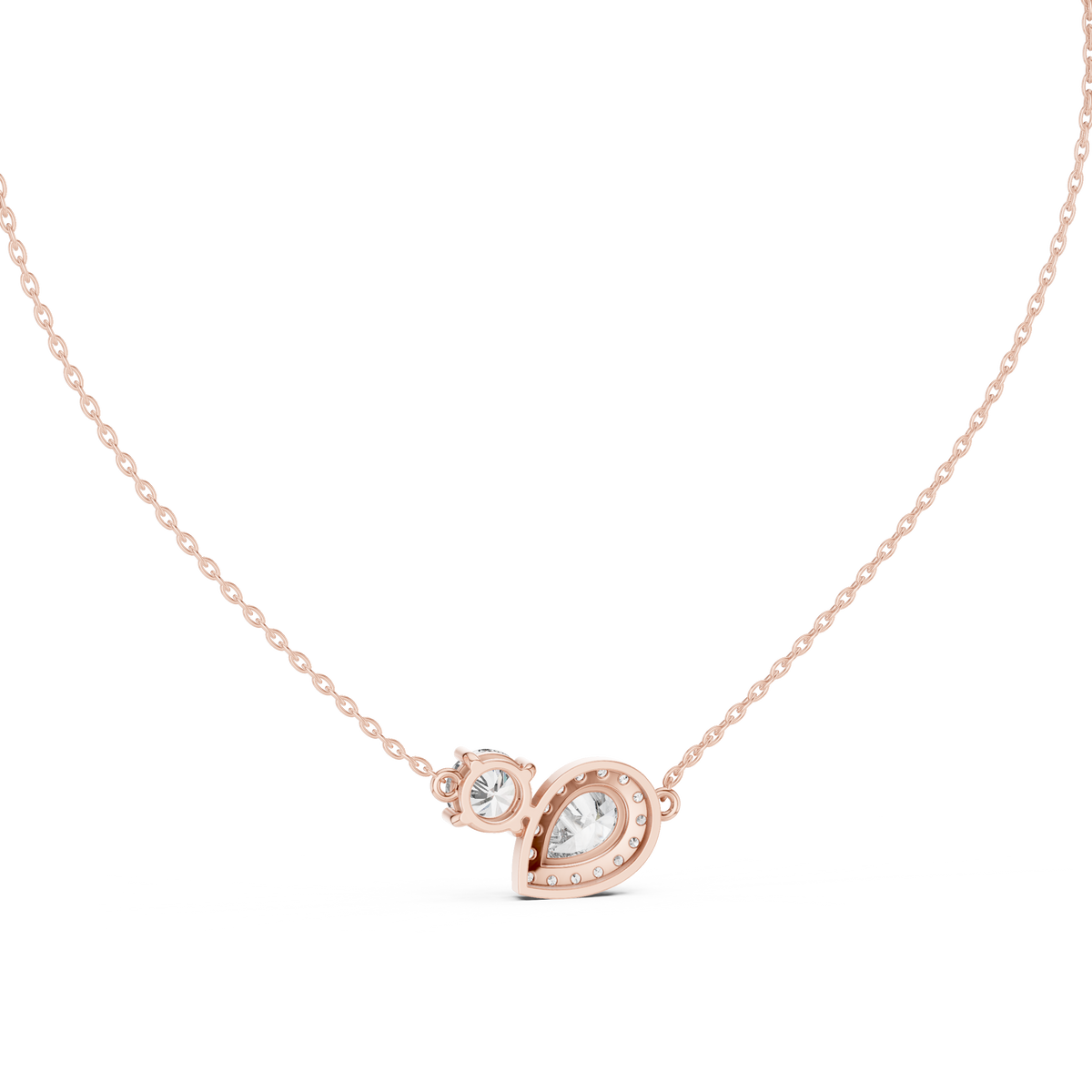 Pear Halo and Round Toi et Moi Diamond Necklace