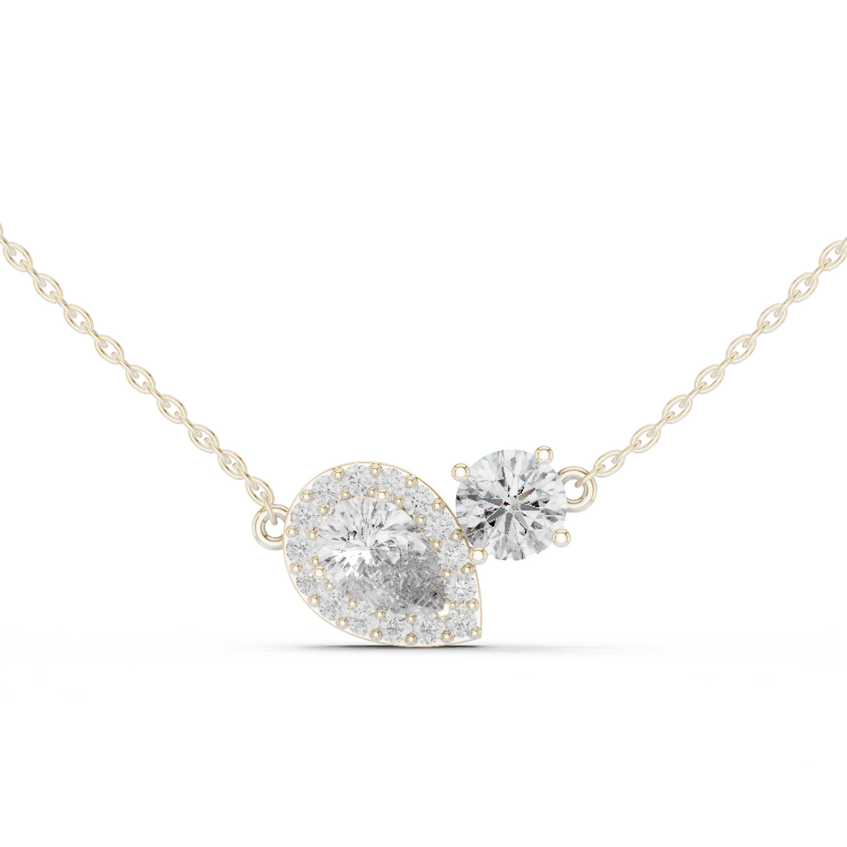 عقد توا إي موا بألماسة كمثرى بهالة وألماسة مستديرة in White Gold - VYKA Diamonds