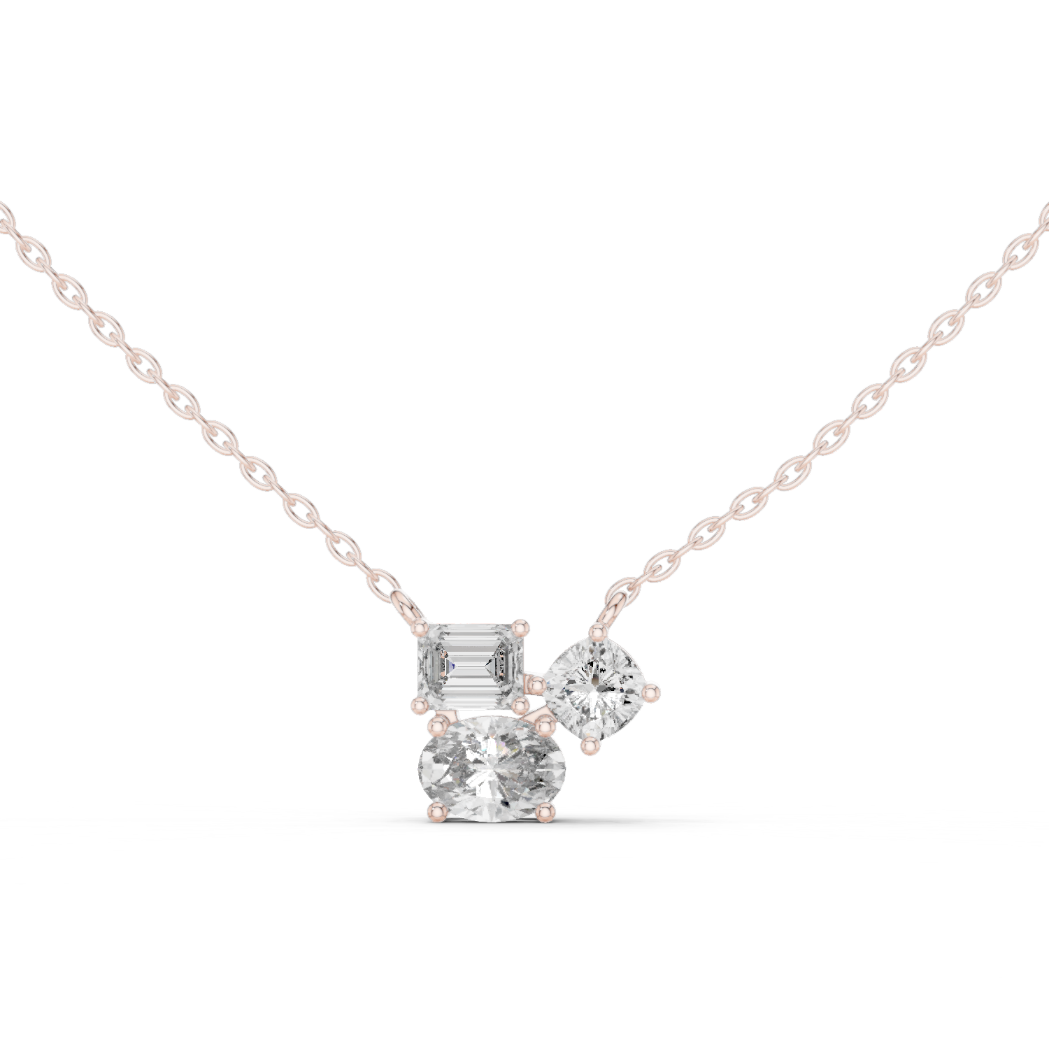 Mixed-Shape Trio Diamond Pendant in Rose Gold - VYKA Diamonds