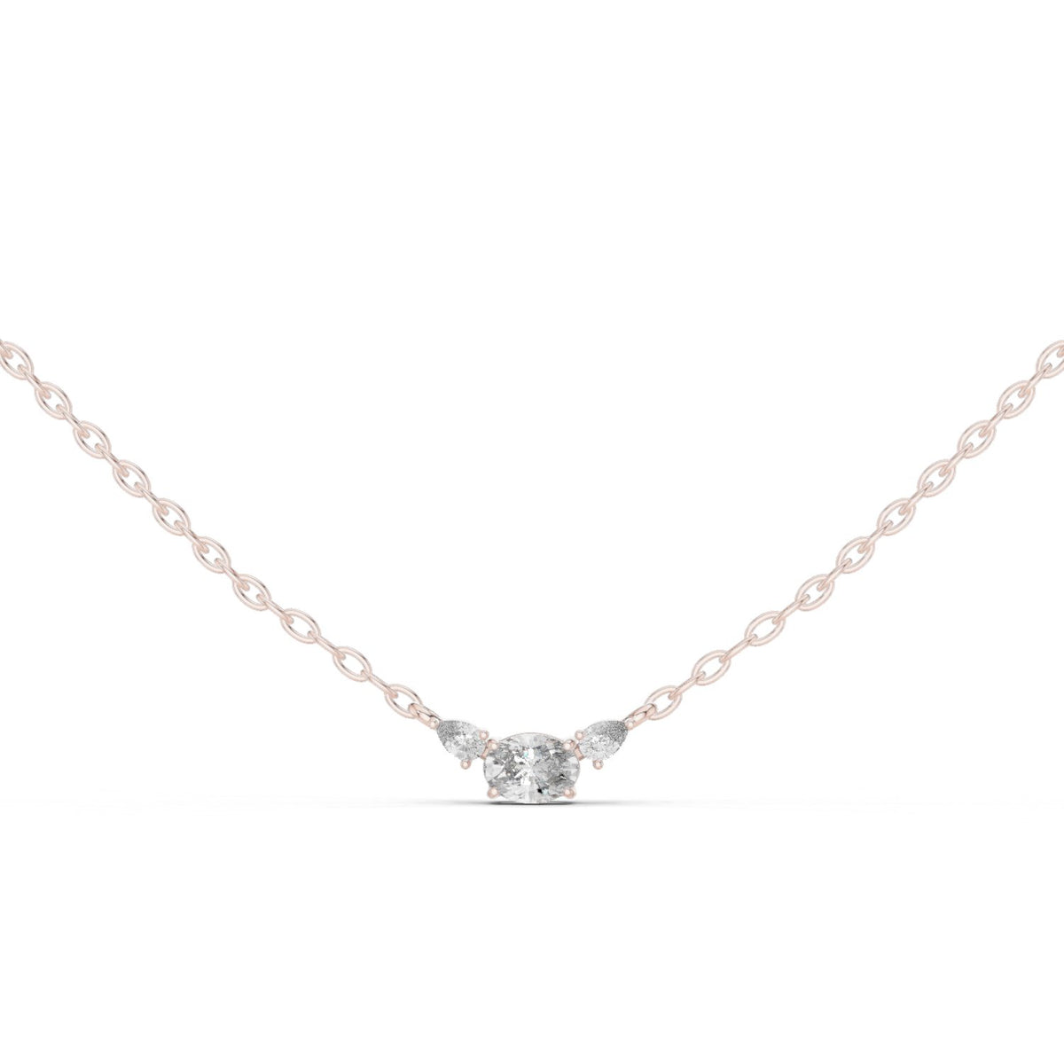 عقد بألماسة بيضاوية أفقية ولمسات كمثرى in Rose Gold - VYKA Diamonds
