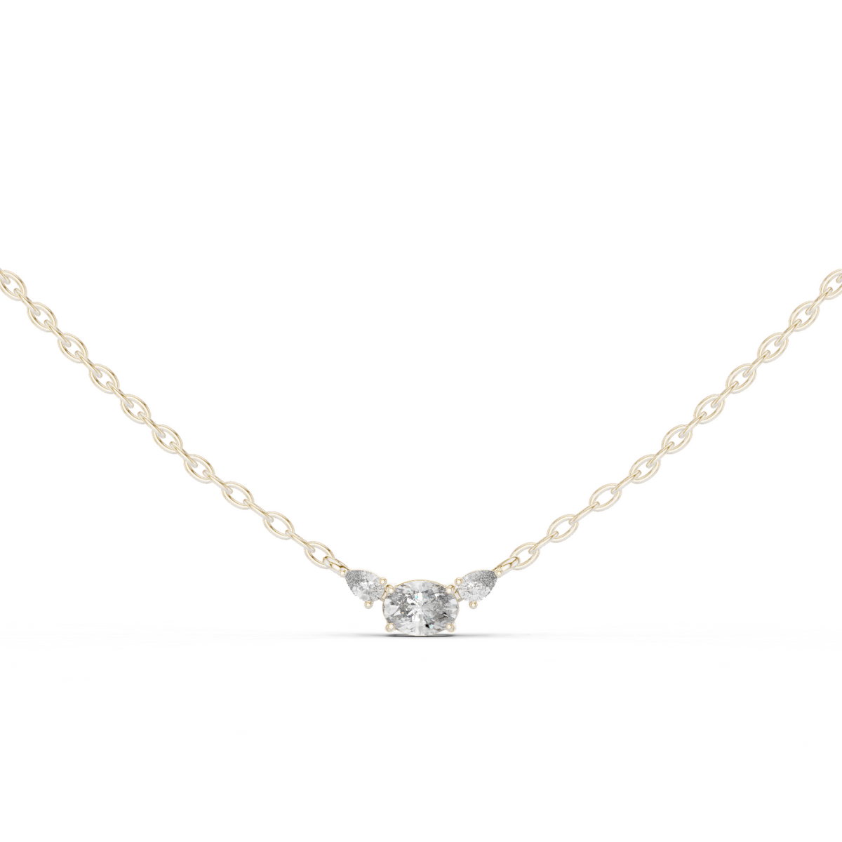 East-West Oval Diamond Necklace with Pear Accents