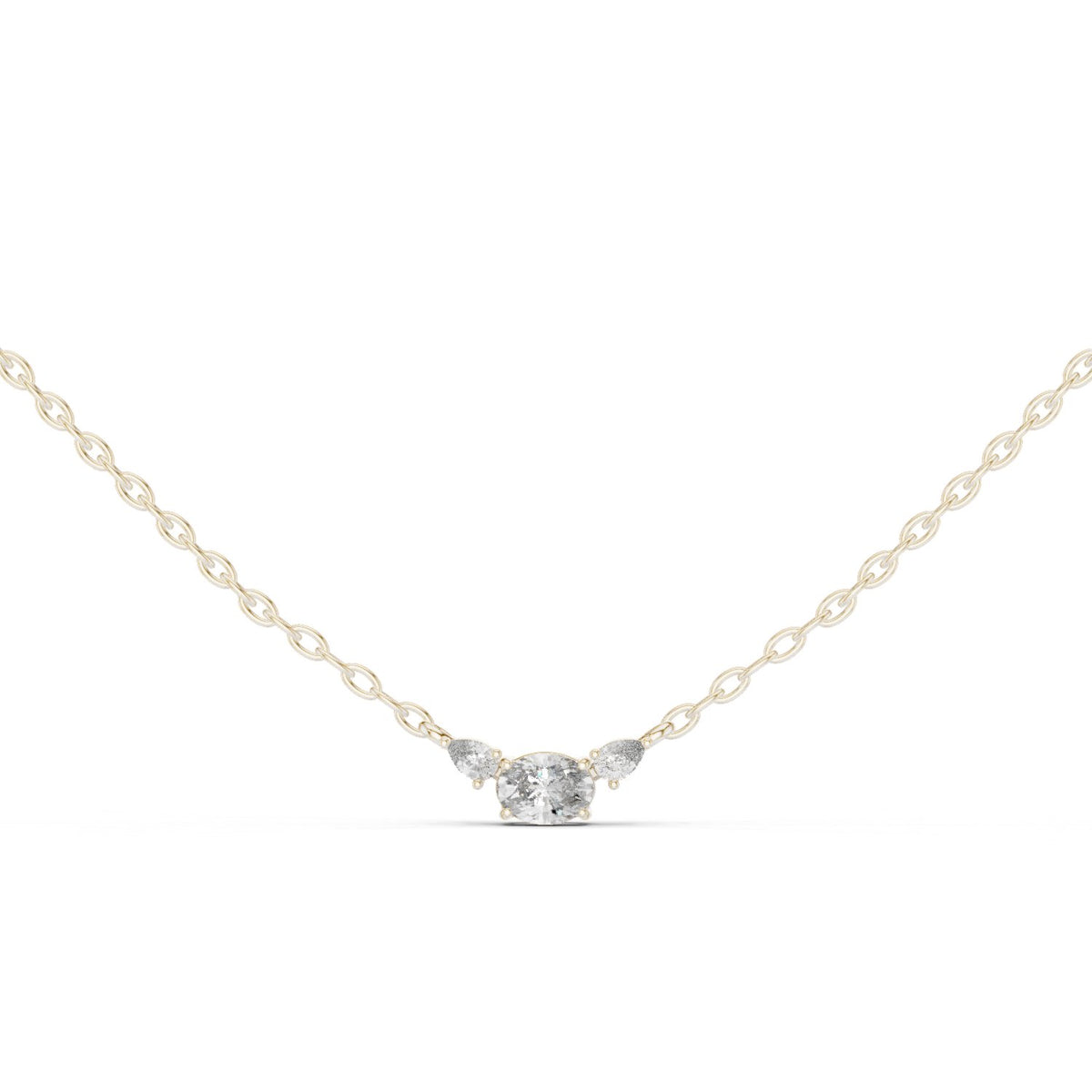 عقد بألماسة بيضاوية أفقية ولمسات كمثرى in White Gold - VYKA Diamonds